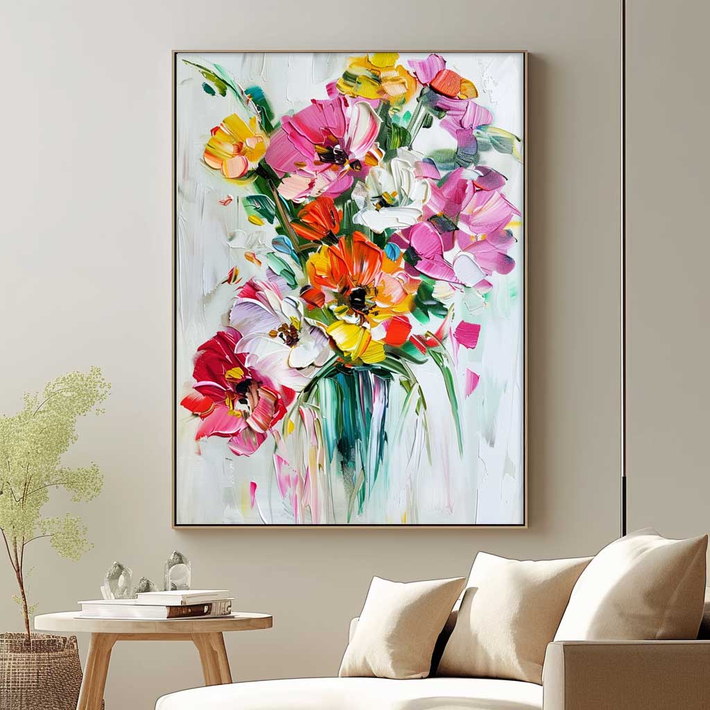 Abstract Colorful Flower Oil Painting on Canvas Big Original Thick Texture Contemporary Flowers Artwork