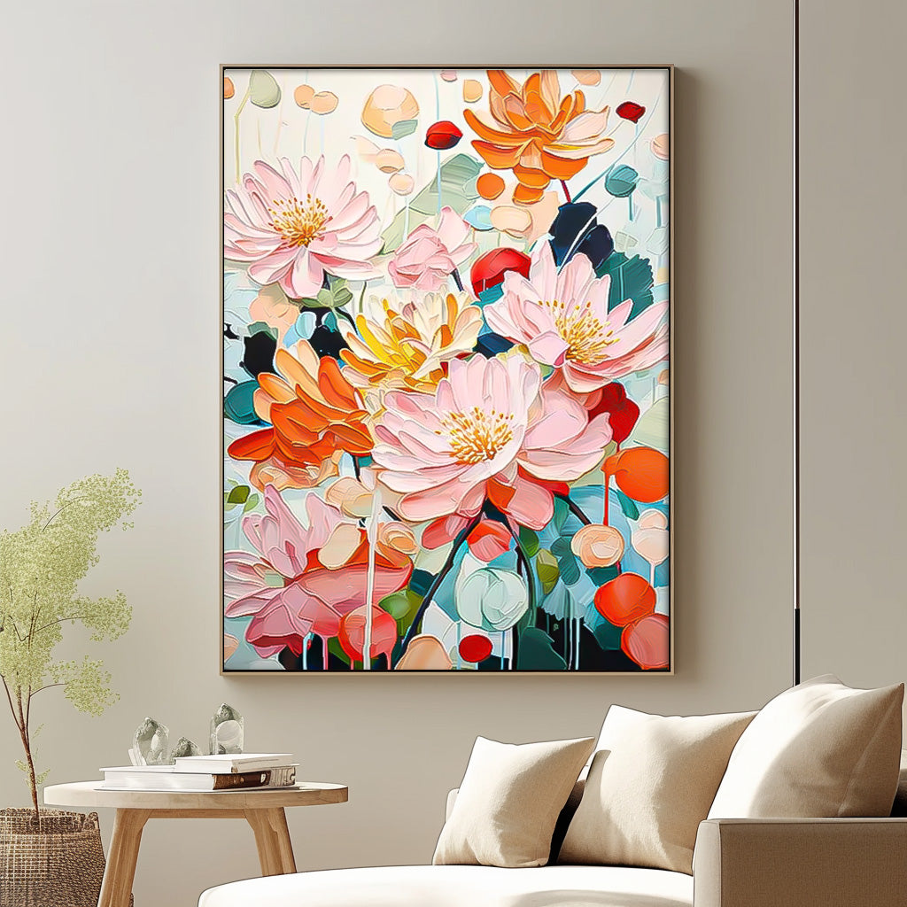 Abstract Colorful Chrysanthemum Flower Oil Painting on Canvas Big Original Texture Flowers Artwork
