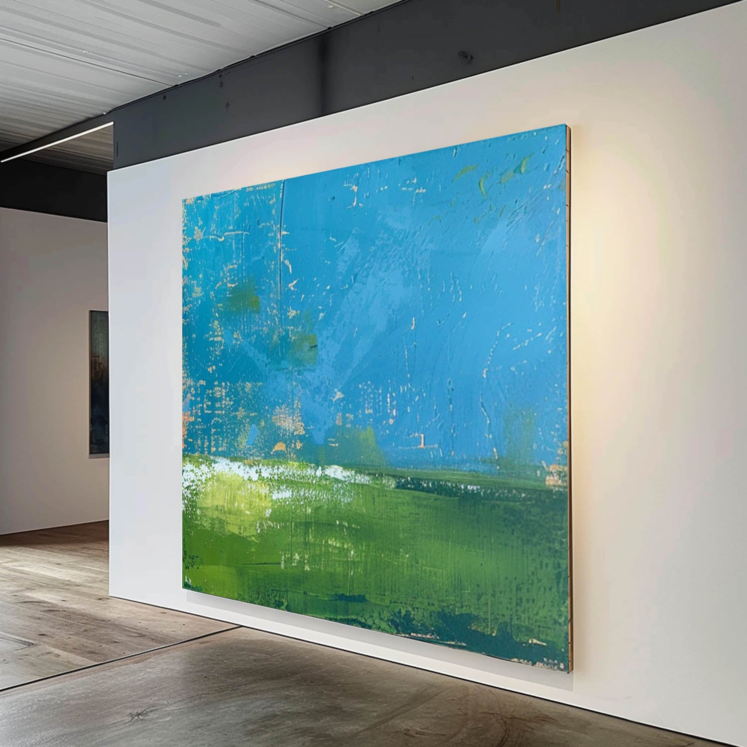 Blue And Green Large Abstract Oil Painting On Canvas Original Wall Art Modern Nature Art for Living Room