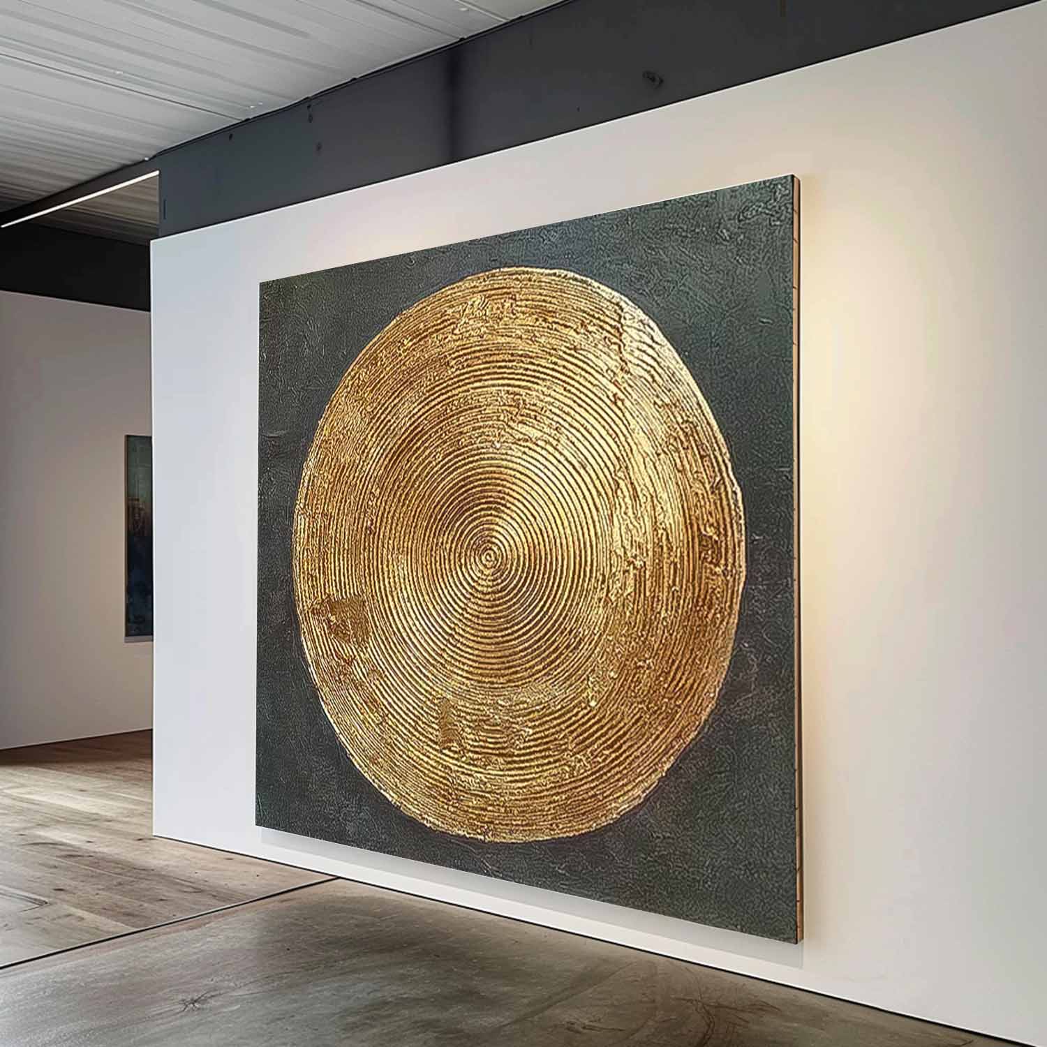 Black And Gold Modern Minimalist Canvas Painting Acrylic Large Abstract Golden Round Wall Art Framed Wall Decor