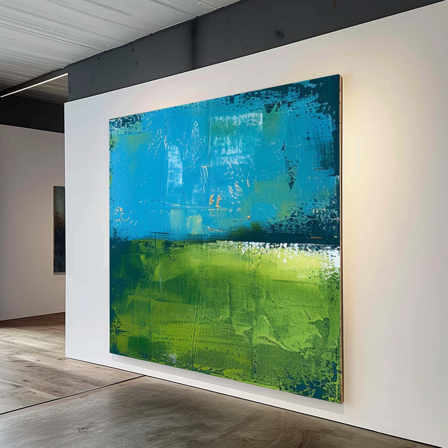 Original Wall Art  Blue And Green Large Abstract Oil Painting On Canvas Modern Nature Art for Living Room