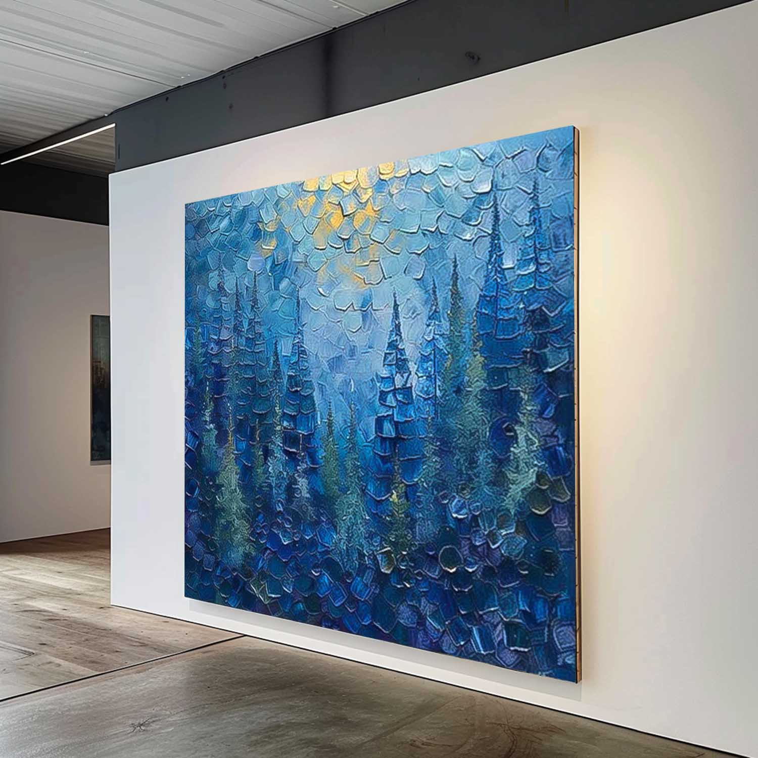 Blue Abstract Forest Acrylic Painting On Canvas Modern Texture Tree Oil Painting Grove Wall Art Home Decor