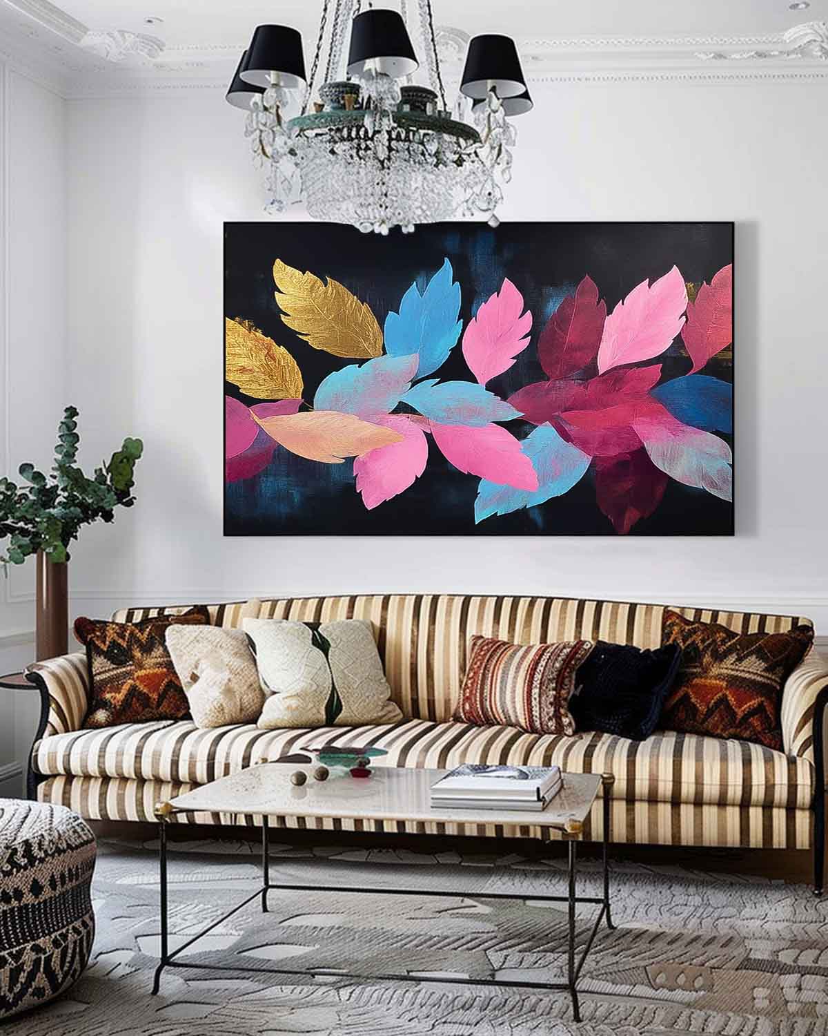 Colored Leaves Texture Artwork Original Abstract Leaves Oil Painting On Canvas Big Acrylic painting Home Decor