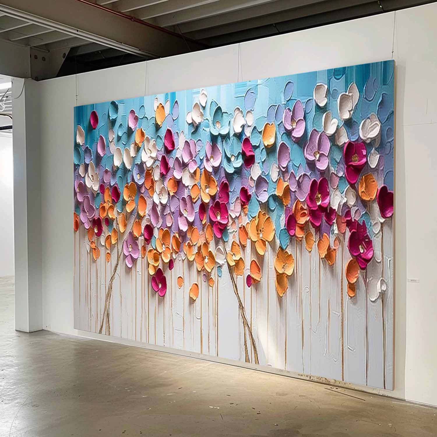 Large Colorful Textured Flowe Original Drawing knife Flowers Wall Art Modern Floral Painting On Canvas