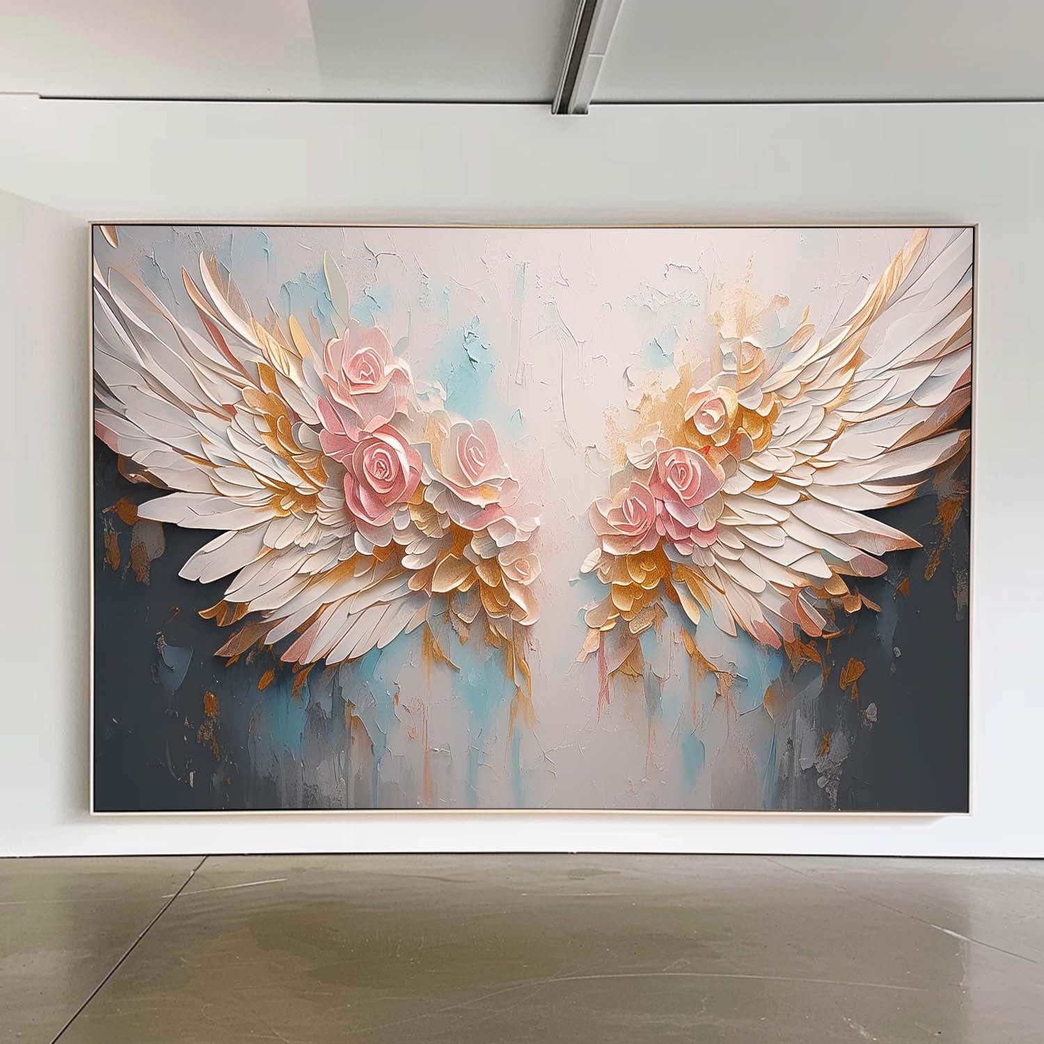 Original Wing Art Boho Wall Decor Big Abstract Angel Wing Flowers Oil Painting On Canvas Large Wall Art Gift for Her