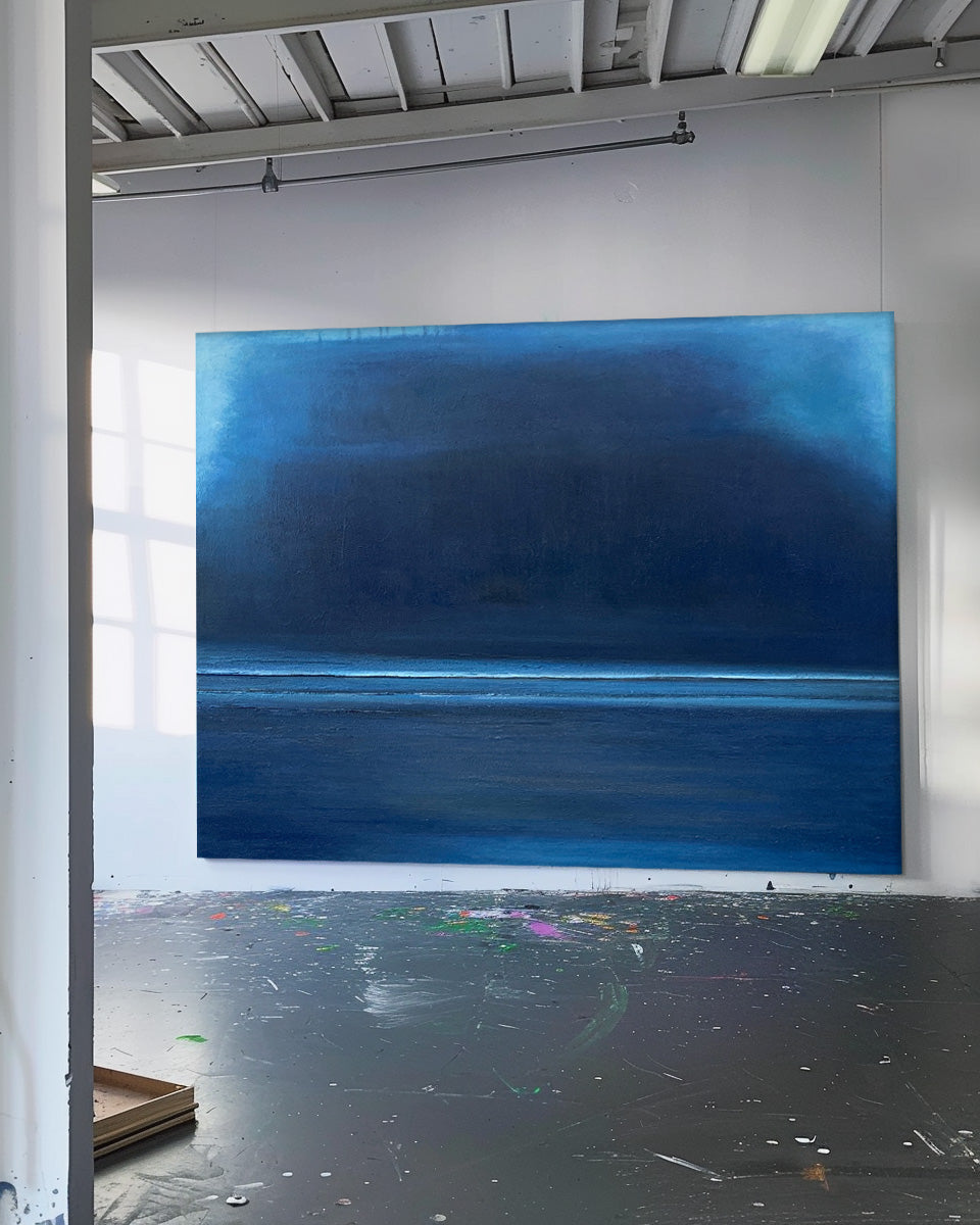 Original Blue Minimalist Abstract Acrylic Painting Large Wall Art Modern Texture Abstract Oil Painting Home Decor