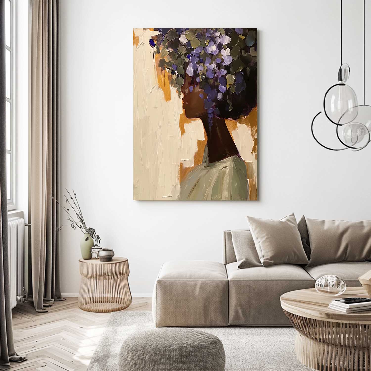 Contemporary Black Female And Flower Wall Art African American Woman Painting Black Girl Flower Art