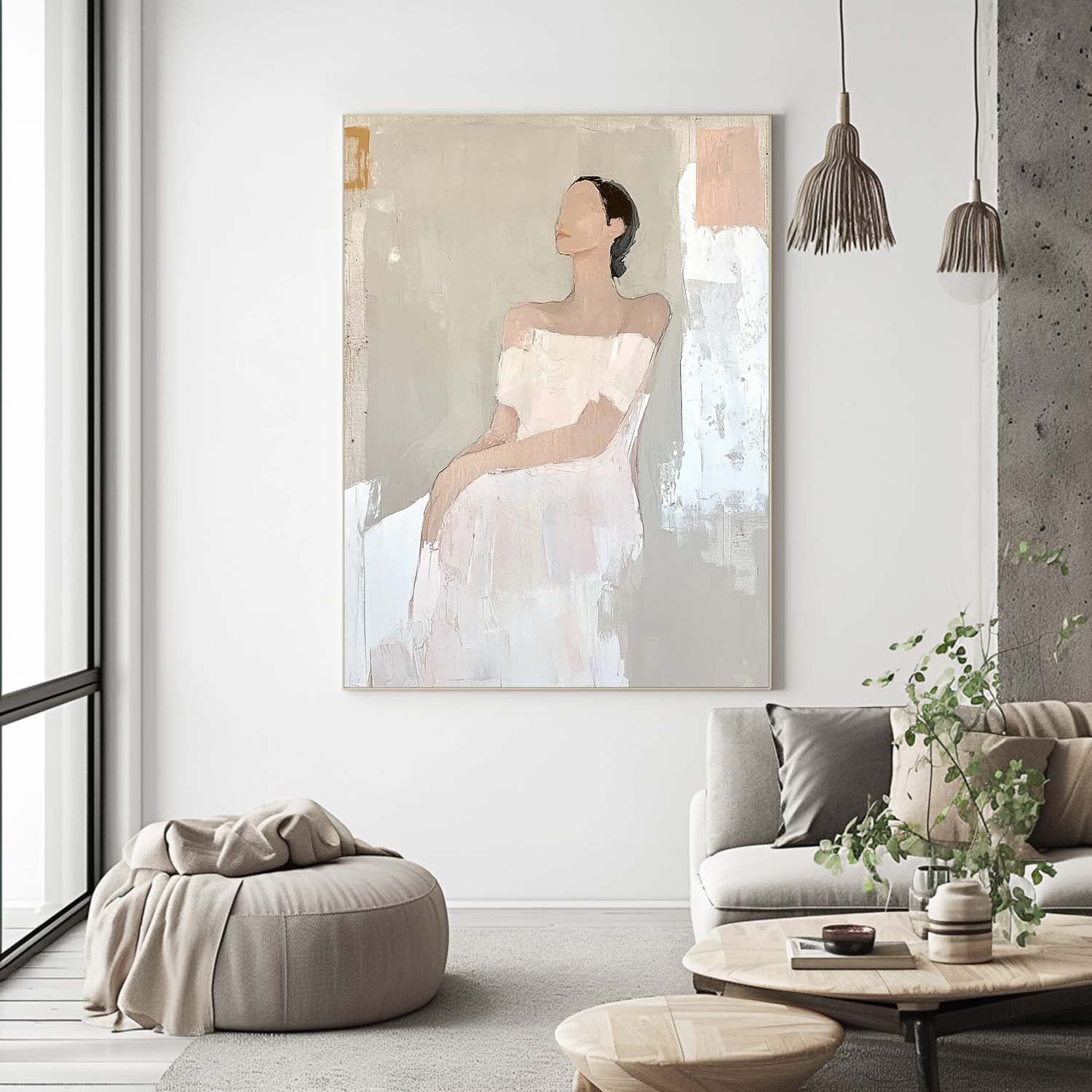 Large Figure Painting Original Woman Silhouettes Wall Art Minimalism Shadow Abstract Artwork Home Decor
