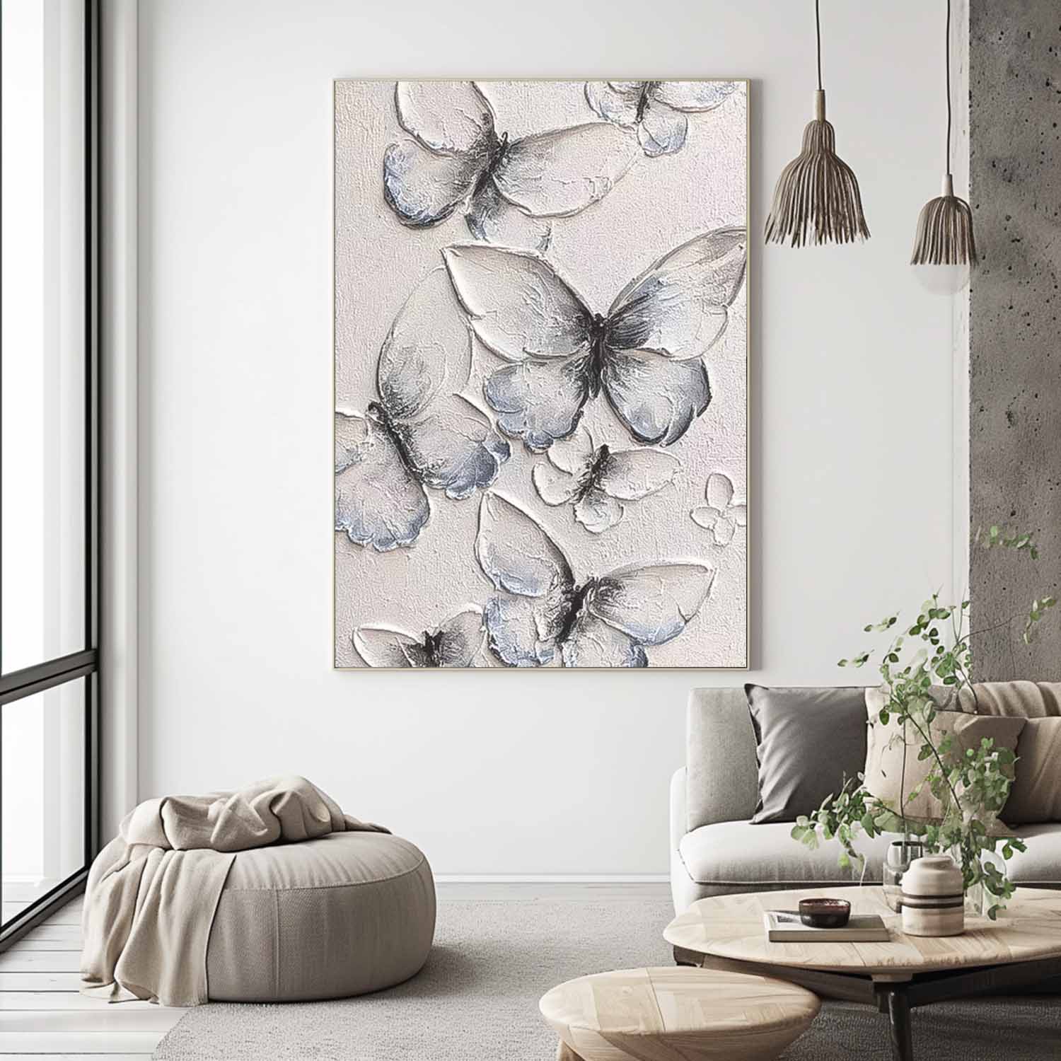 White And Blue butterfly Oil Painting Modern Texture Animal Oil Painting Impressionist butterfly Wall Art