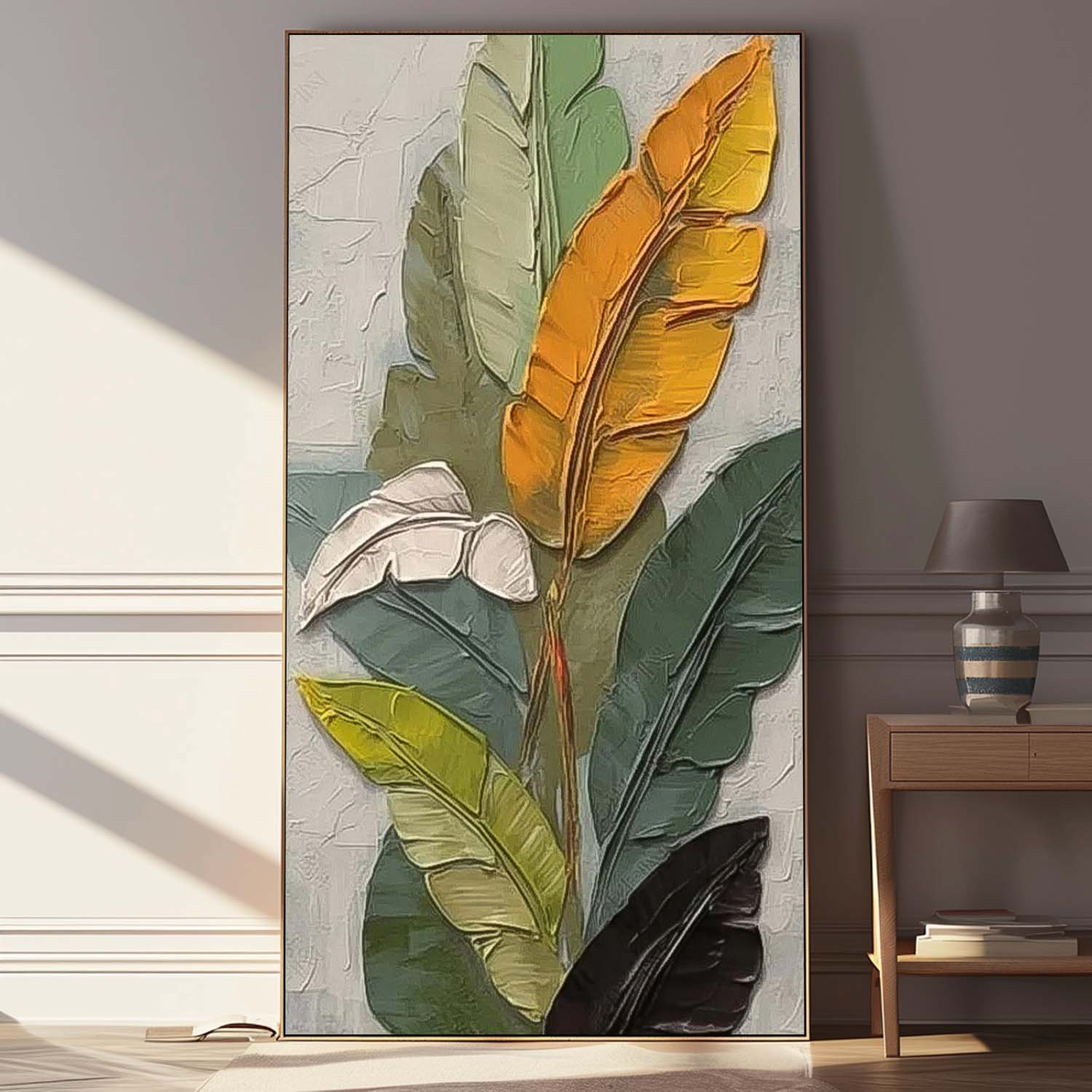 Texture Multicolor Foliage Long Version Large Abstract Oil Painting Original Leaf Wall Art Painting Home Decor