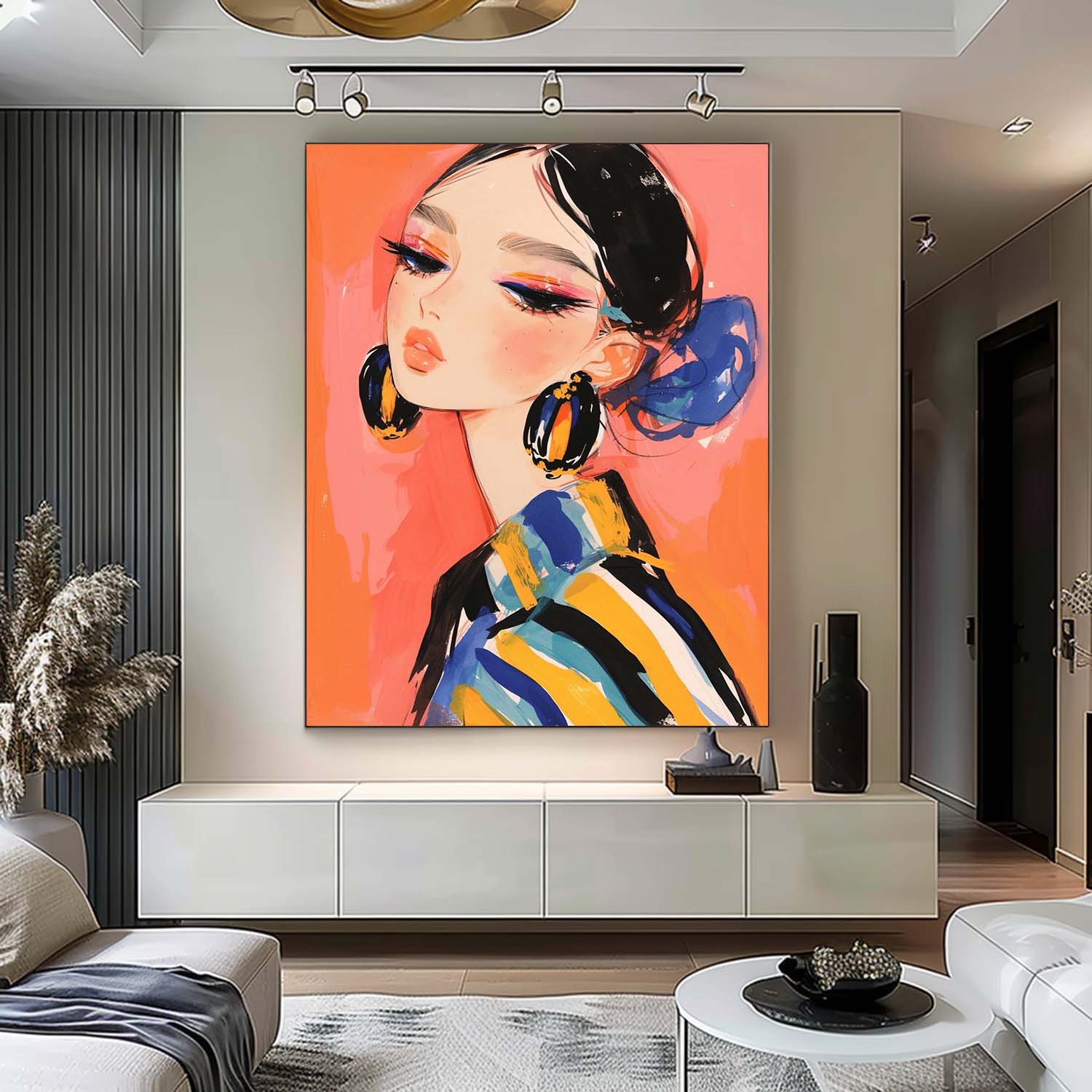 Cartoon Character Painting Framed Artwork Large Fgure Acrylic Painting Cute Girl Original Abstract Wall Art
