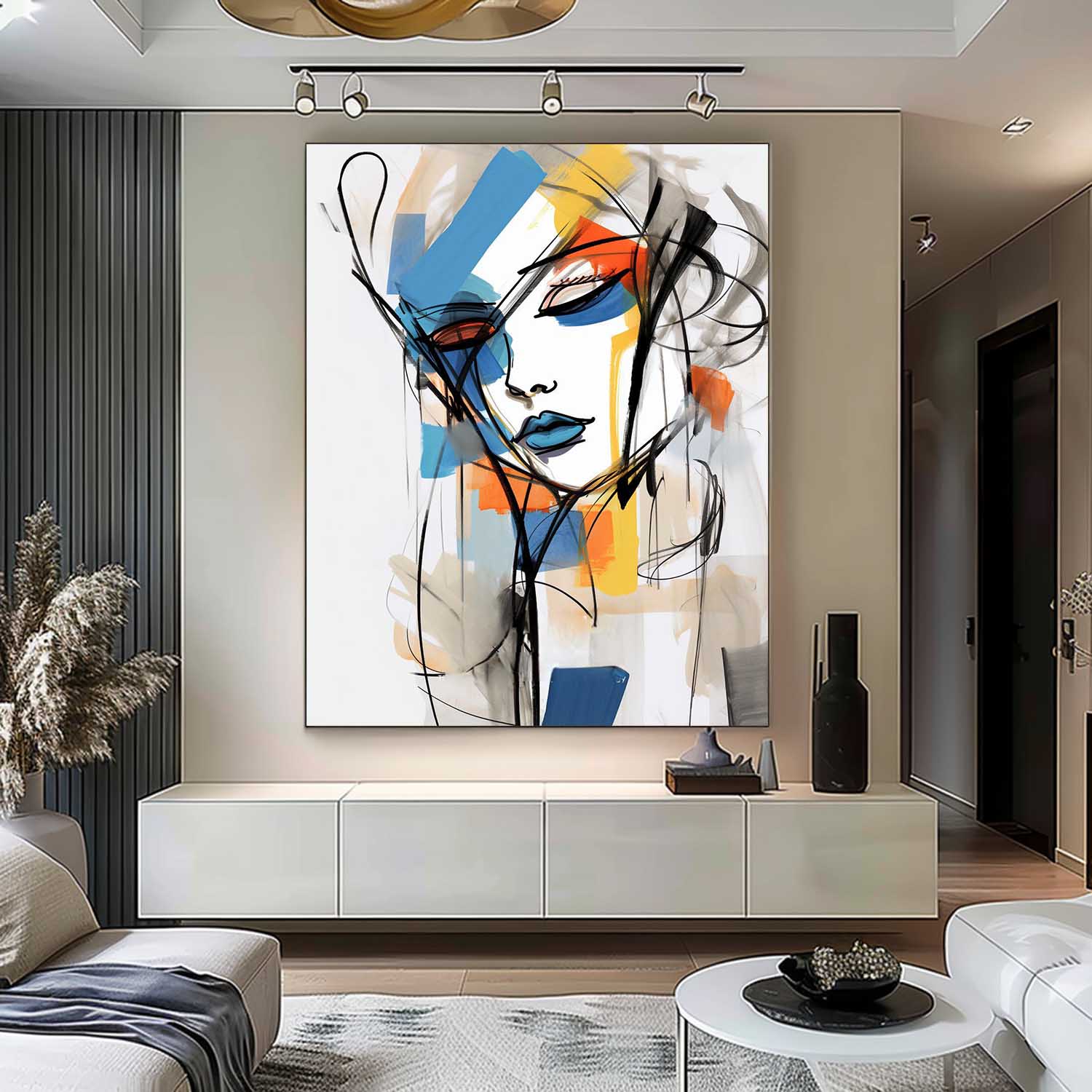 Abstract Lines Character Painting Framed Artwork Large Figure Acrylic Painting Original Color Minimalism Wall Art