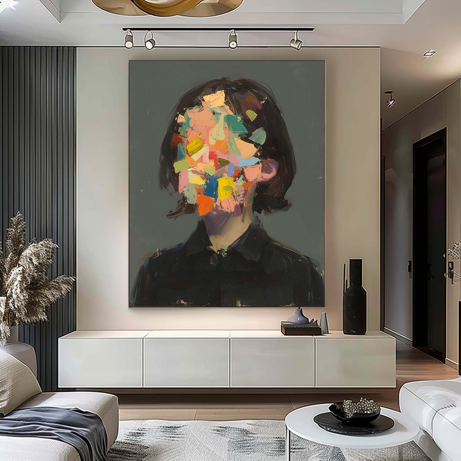 Abstract Colorful Faceless Artwork Large Portrait Painting Original Lady Wall Art For Living Room