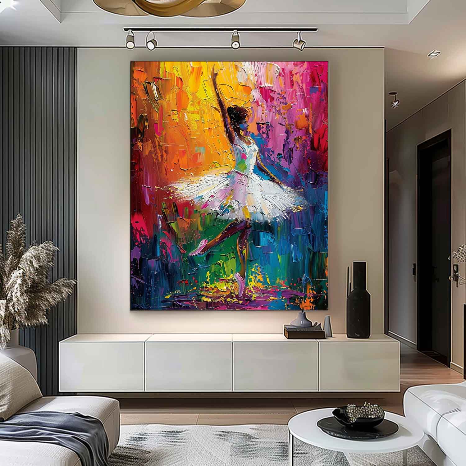 Colorful Artwork Original Exquisite Ballet Girl Wall Art Large Multicolor Girl Painting Framed Gift