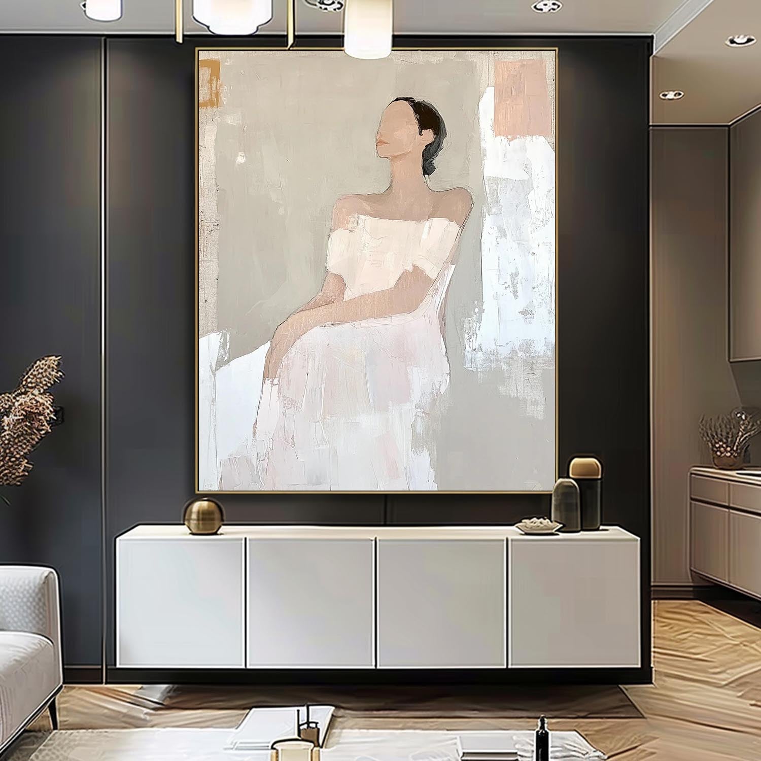 Large Figure Painting Original Woman Silhouettes Wall Art Minimalism Shadow Abstract Artwork Home Decor