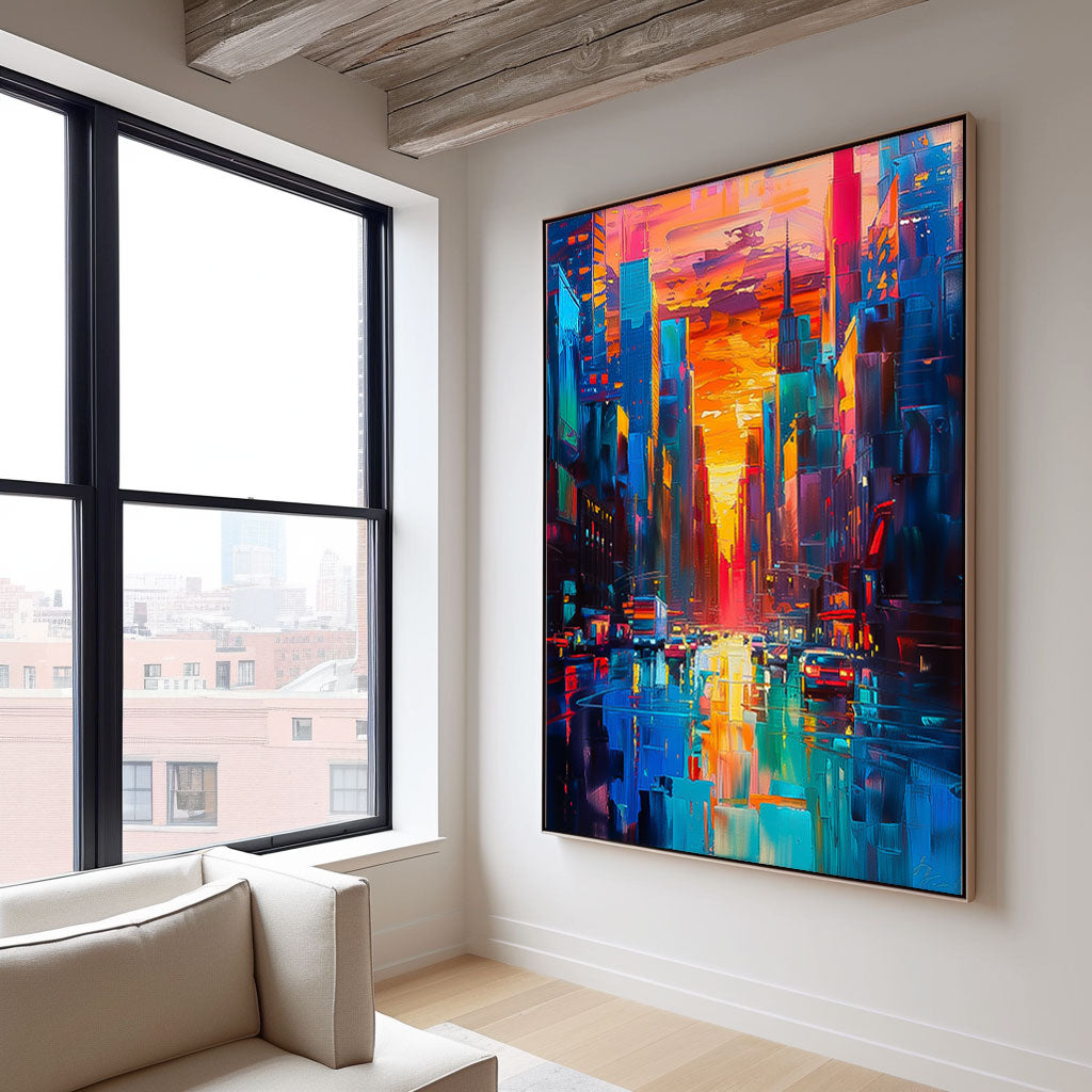 Color Big Wall Art Original Modern Cityscape Oil Painting On Canvas Abstract Urban Scene Art Home Decor