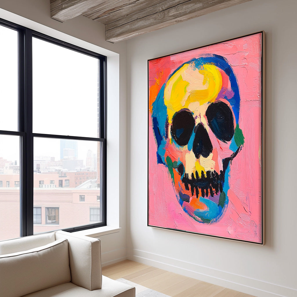 Large Acrylic Painting Lovely Skeleton Painting Colorful Original Head Abstract Wall Art Unique Home Decor