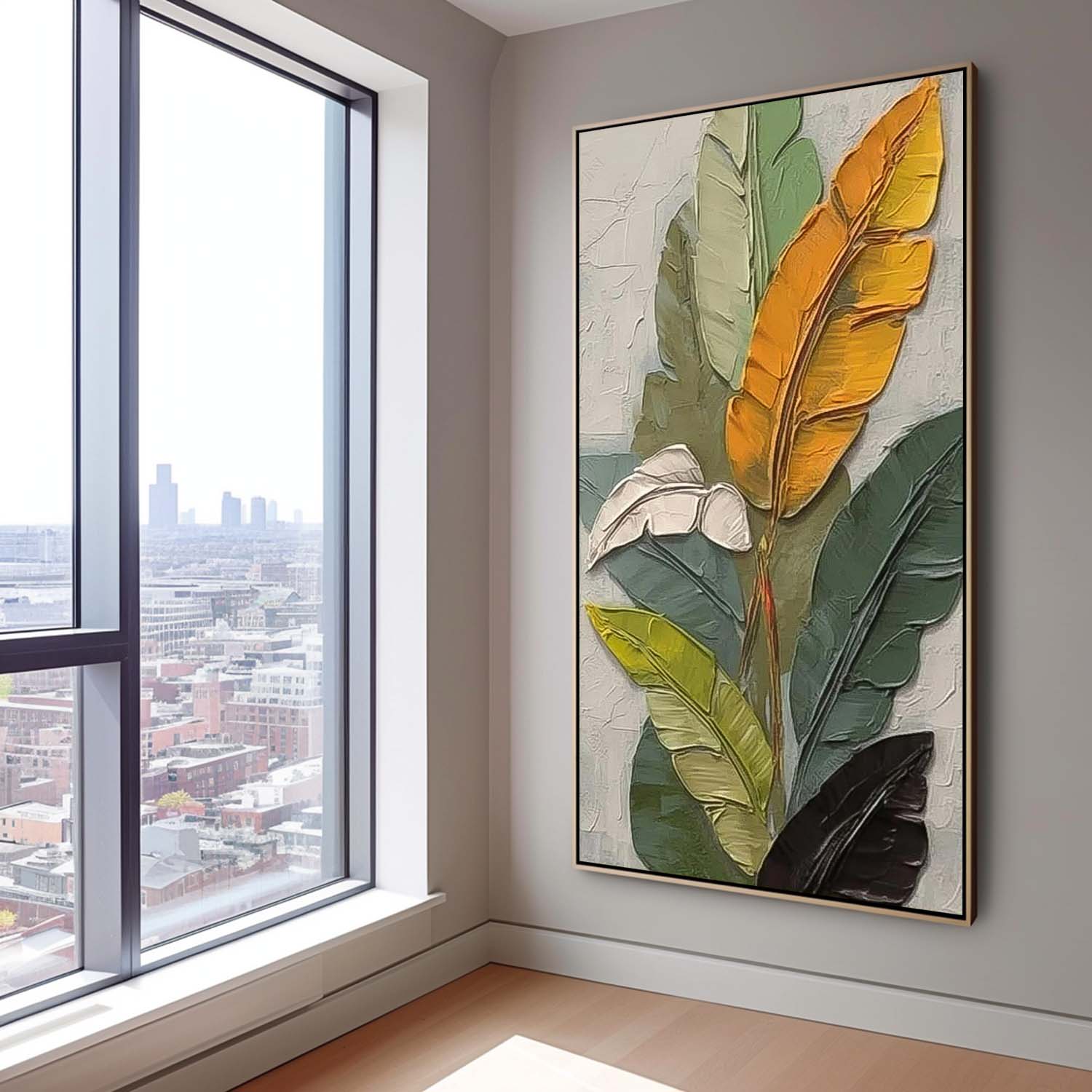 Texture Multicolor Foliage Long Version Large Abstract Oil Painting Original Leaf Wall Art Painting Home Decor