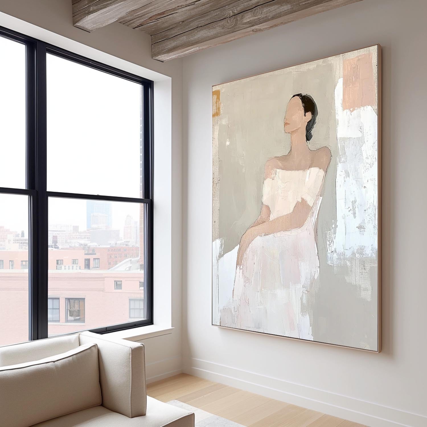 Large Figure Painting Original Woman Silhouettes Wall Art Minimalism Shadow Abstract Artwork Home Decor