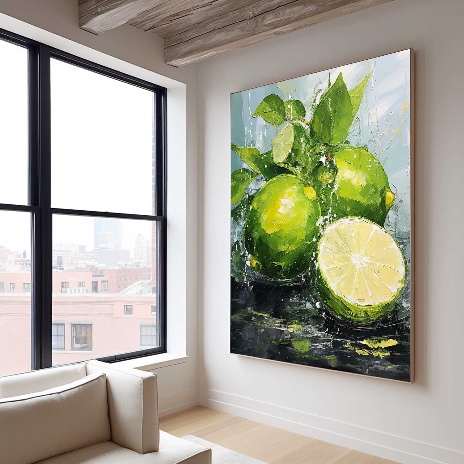 Abstract Still Life Painting On Canvas Large Lime Original Artwork Colorful Fruit Acrylic Painting Gift