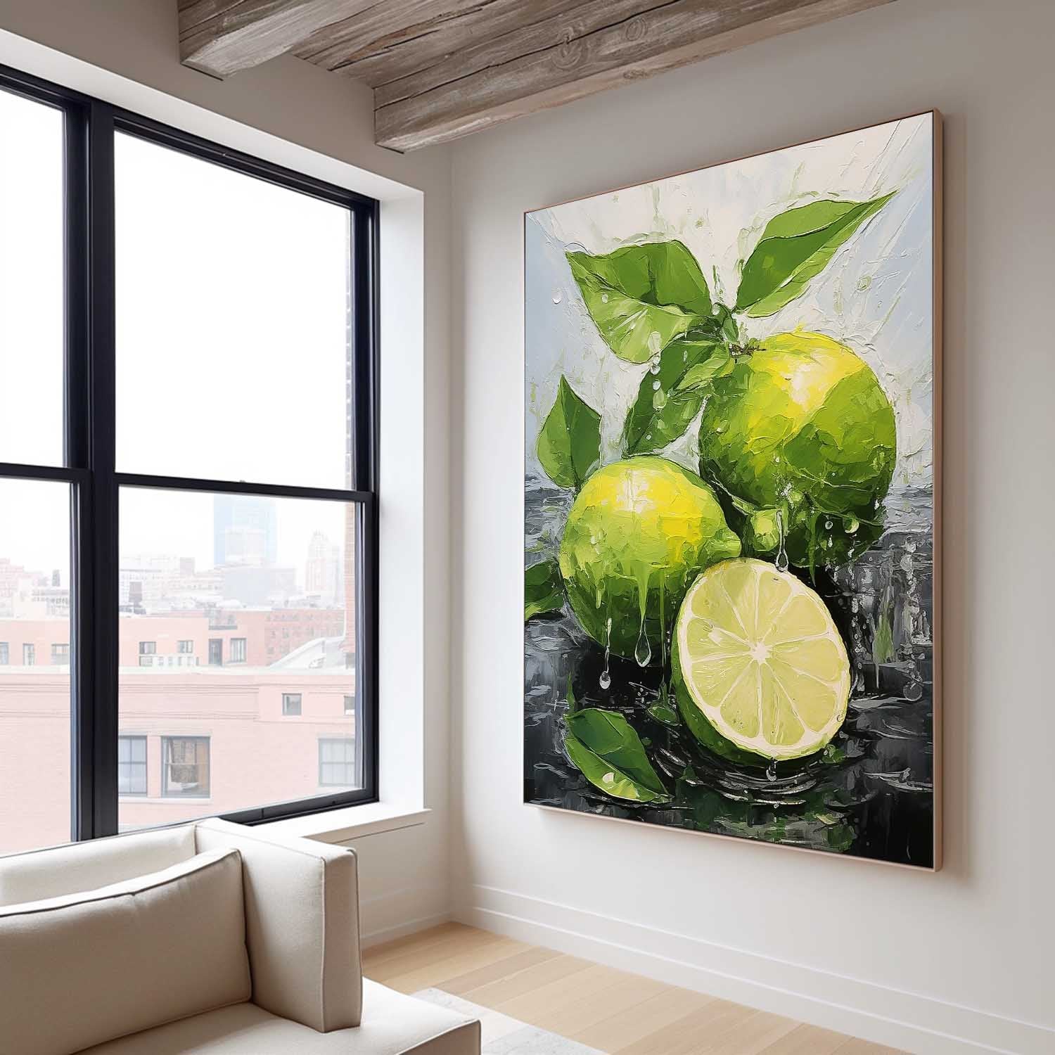 Bright Color Fruit Acrylic Painting Large Lime Original Artwork Abstract Still Life Painting On Canvas Gift