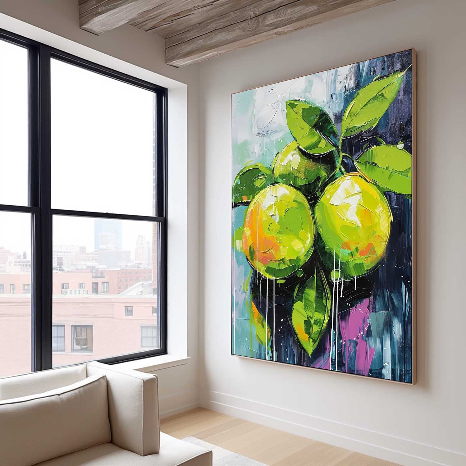 Large Lime Original Artwork Abstract Still Life Painting On Canvas Colorful Fruit Acrylic Painting Gift