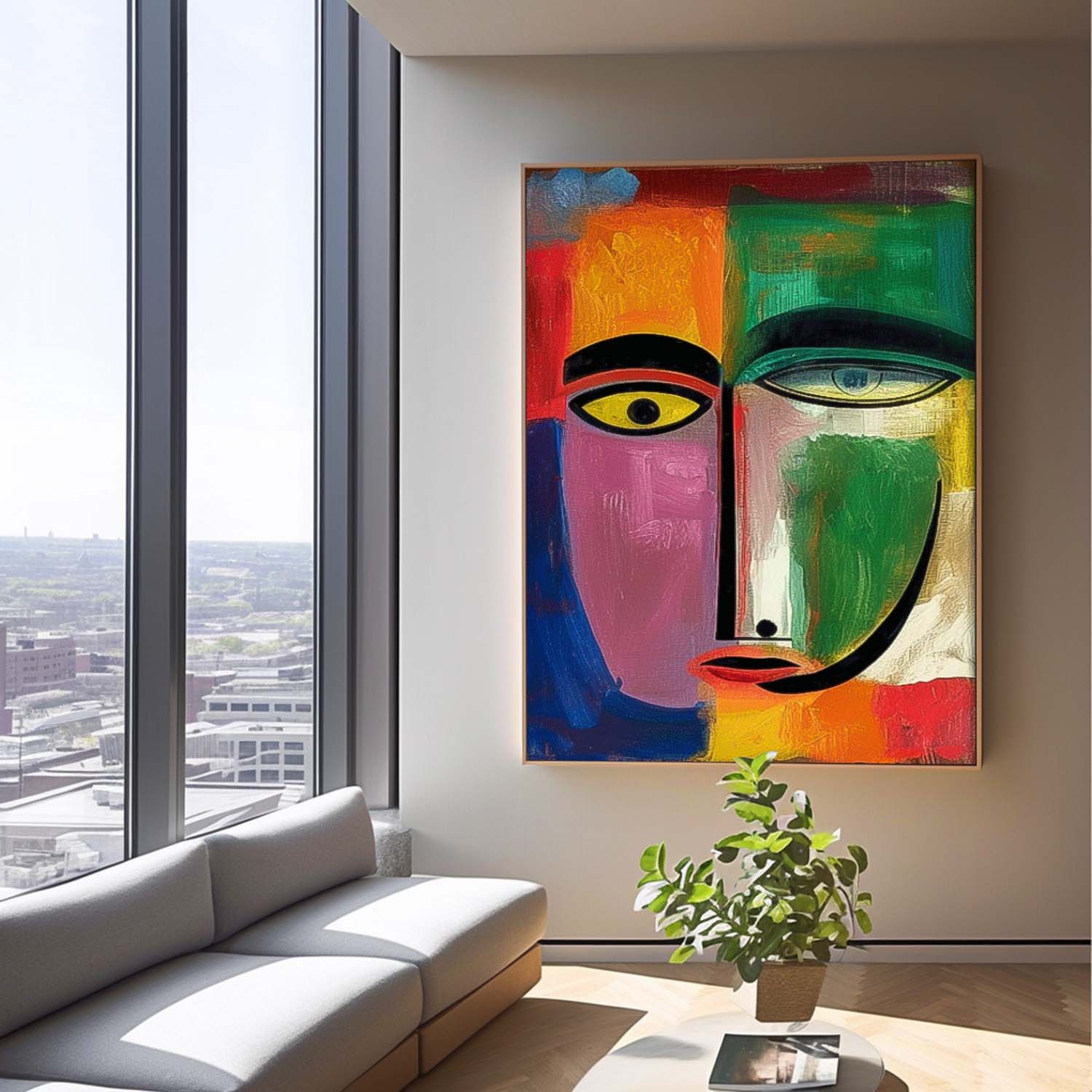 Expressive Abstract Faces Painting Original Colourful Bold Bright Artwork Modern Design New Art Wall Hanging