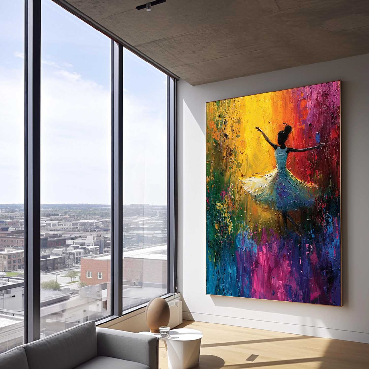 Original Modern Ballet Girl Wall Art Colorful Artwork Big Multicolor Gorgeous Girl Daning Painting Framed