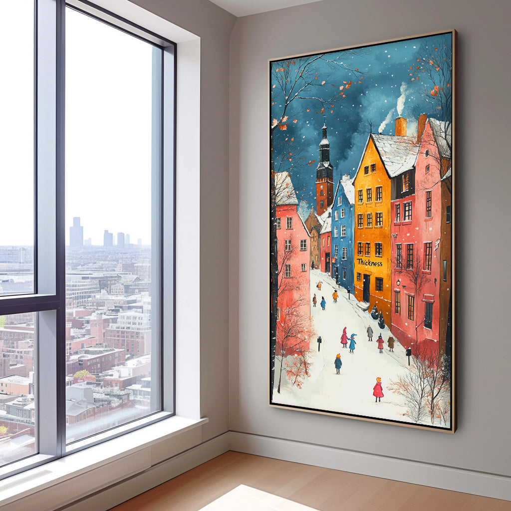 Original Winter Color Architectural Landscape Oil Painting Large Wall Art Abstract Scenery Painting Home Decot