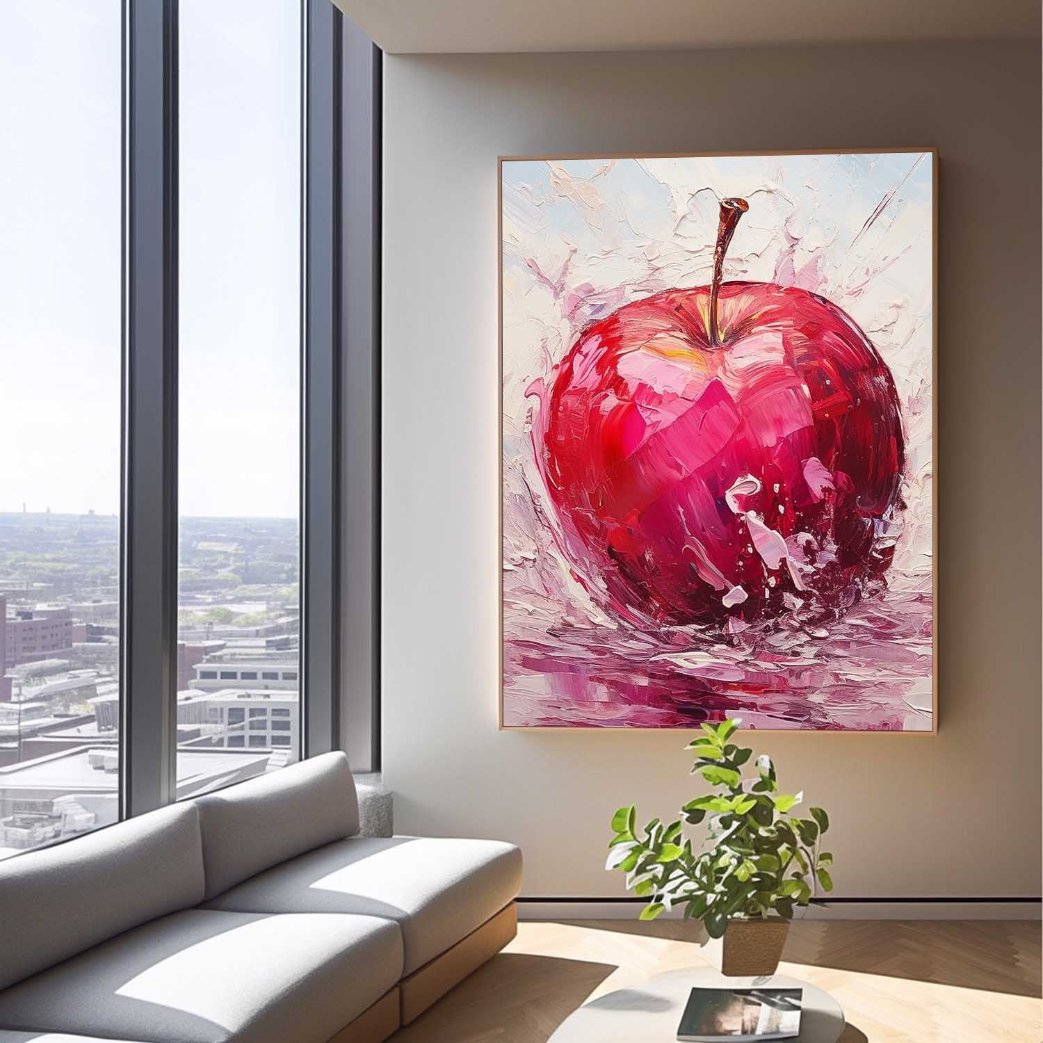 Abstract Still Life Painting On Canvas Large Apple Original Artwork Color Fruit Acrylic Painting Gift
