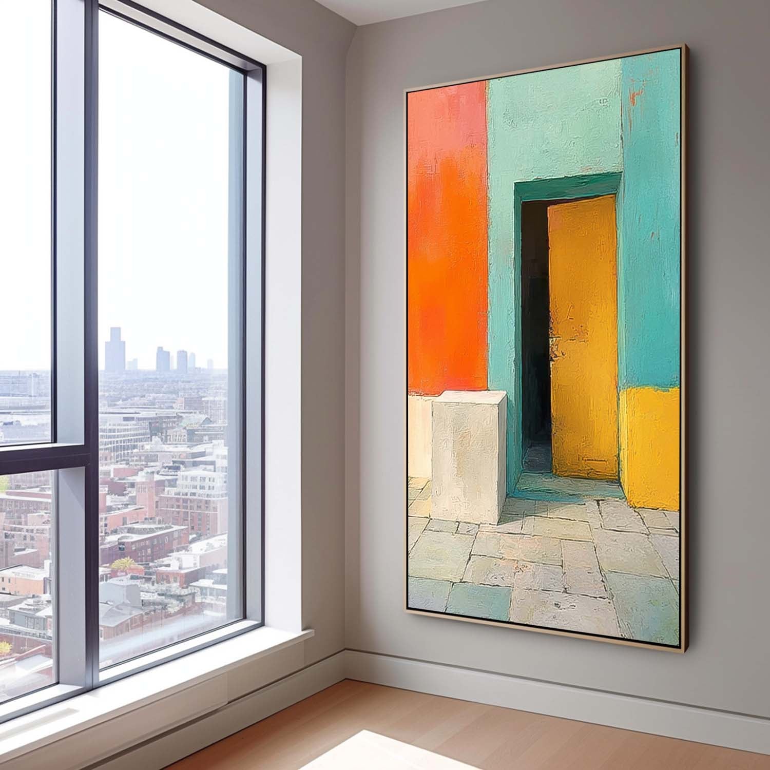 Original Vibrant Doorway Wall Art Large Architectural Door Painting Framed Abstract Acrylic painting