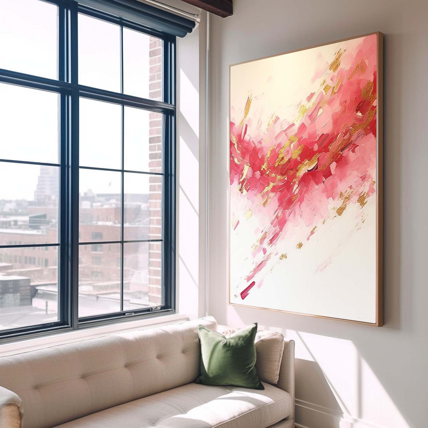Large Pink Modern Acrylic Painting On Canvas Gold Texture Abstract Oil Painting High Quality Original Artwork