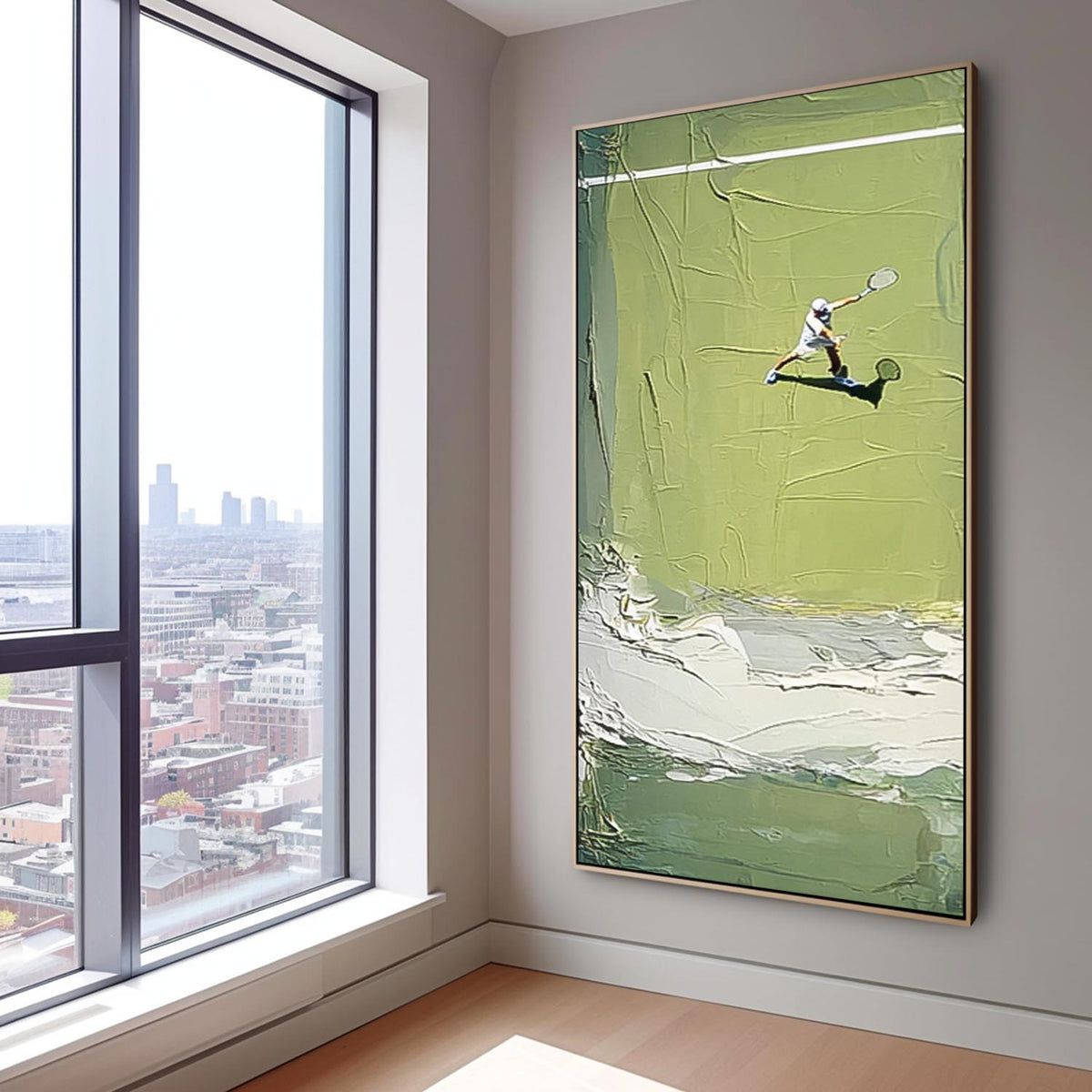 Abstract Tennis Sports Art on Canvas Large Green Tennis Court Painting Textured Wall Art Tennis Lovers Gift