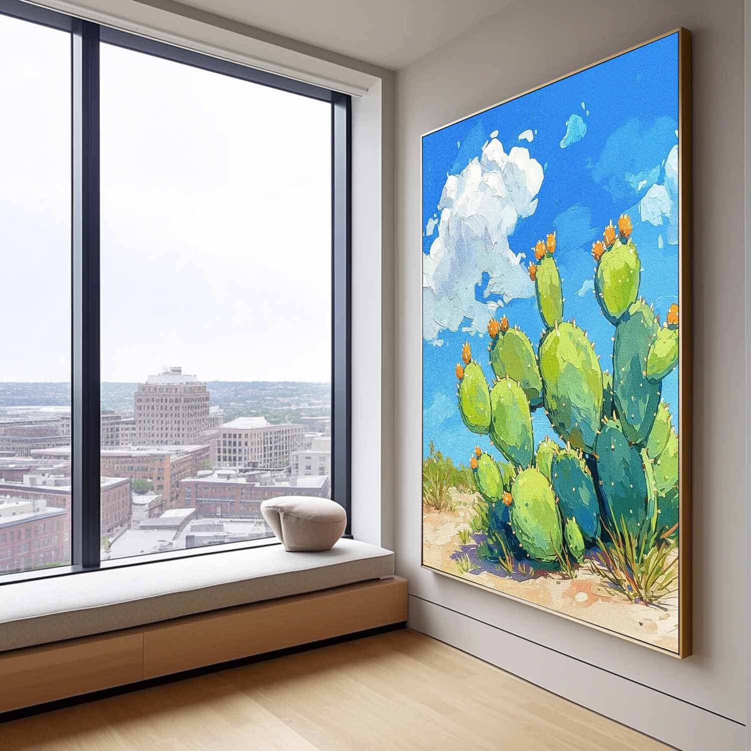 Bright Landscape Texture Large Cute Cactus Painting On Canvas Abstract Scenery Oil Painting For Living Room