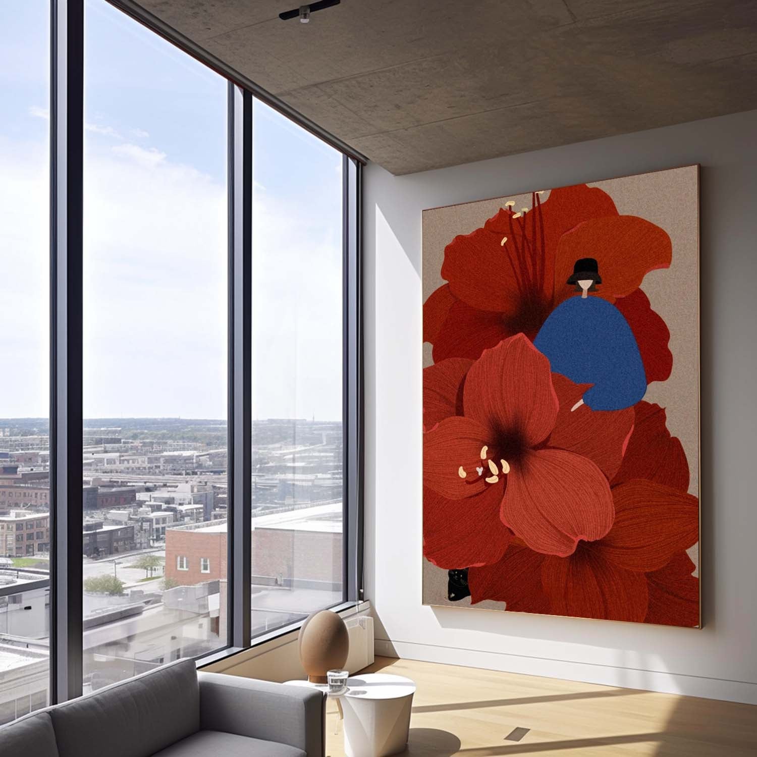Large Figure Painting Original Girl On Flowers Wall Art Illustration style Abstract Artwork Home Decor