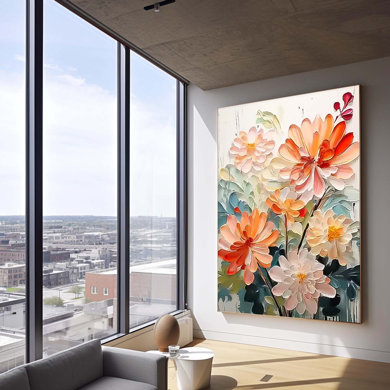 Big Original Texture Beautiful Flowers Artwork Framed Abstract Lovely Flower Oil Painting On Canvas Home Decor