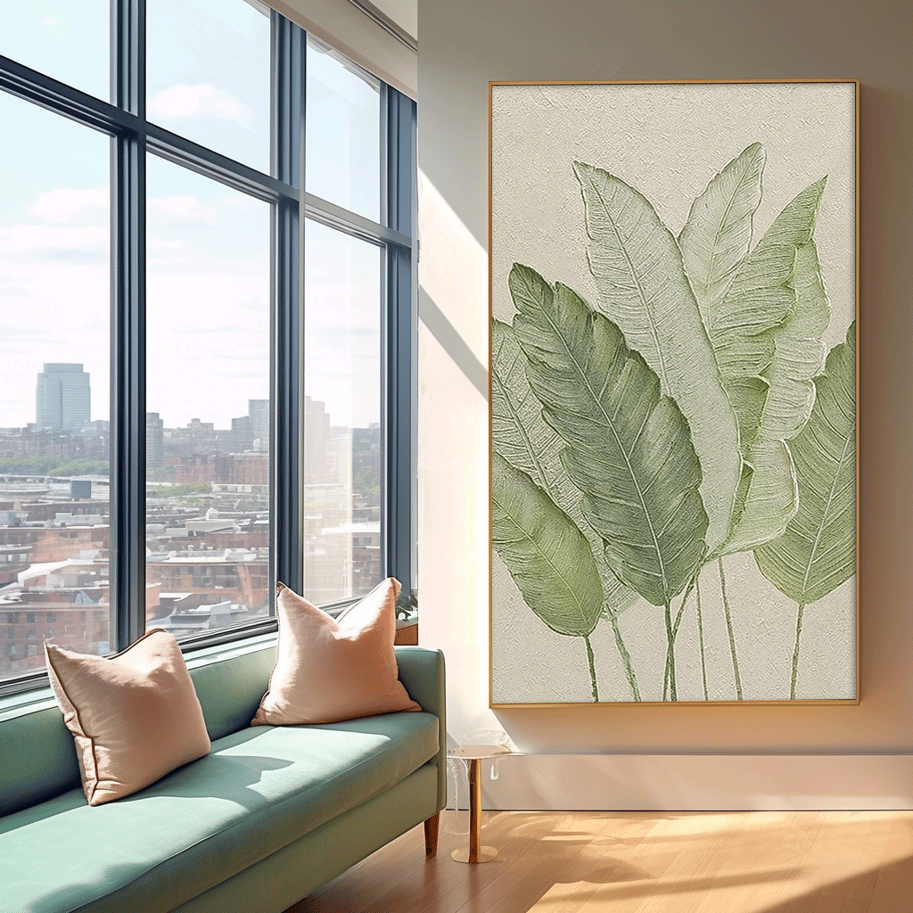 Texture Foliage Long Version Large Abstract Oil Painting Original Green Leaf Wall Art Painting Home Decor
