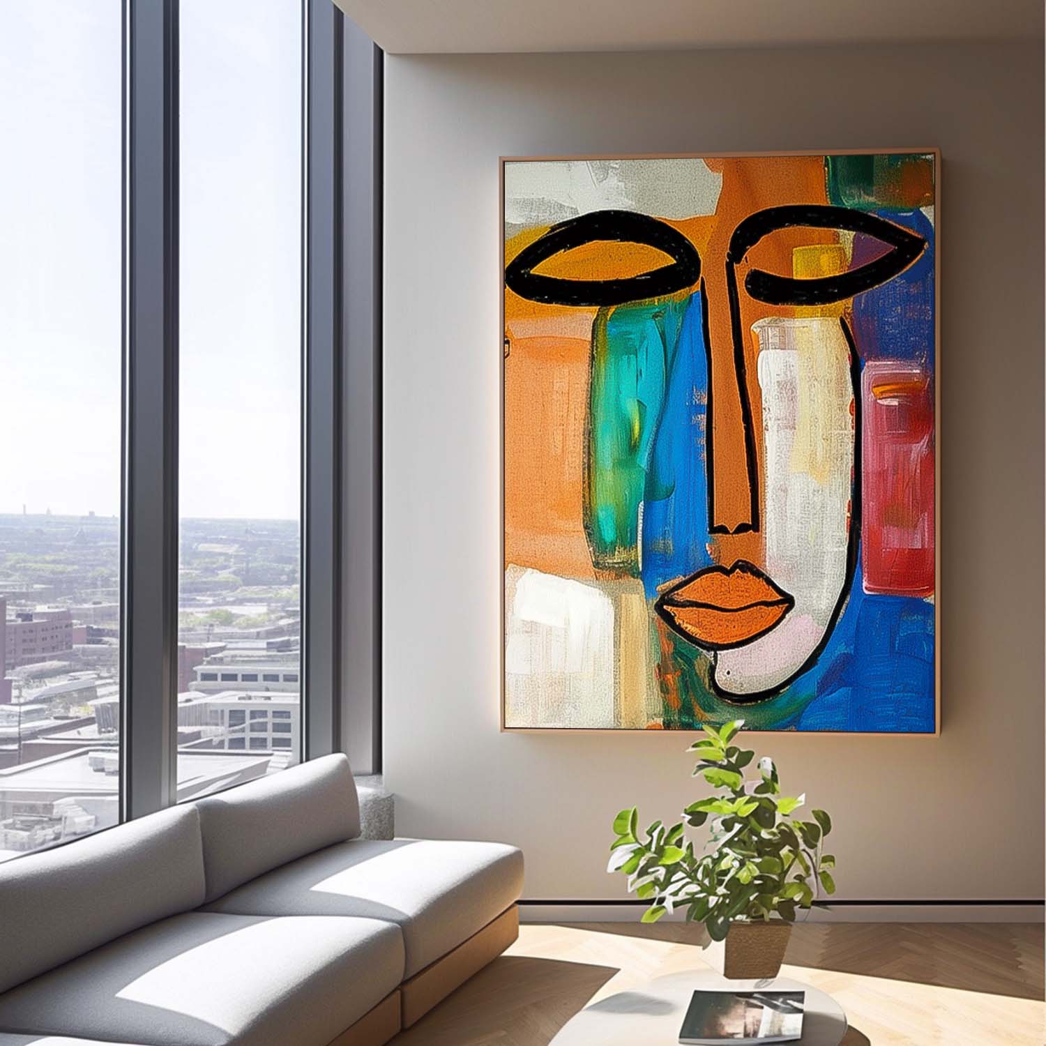 Original Colourful Bold Bright Artwork Expressive Abstract Faces Painting Modern Design New Art Wall Hanging