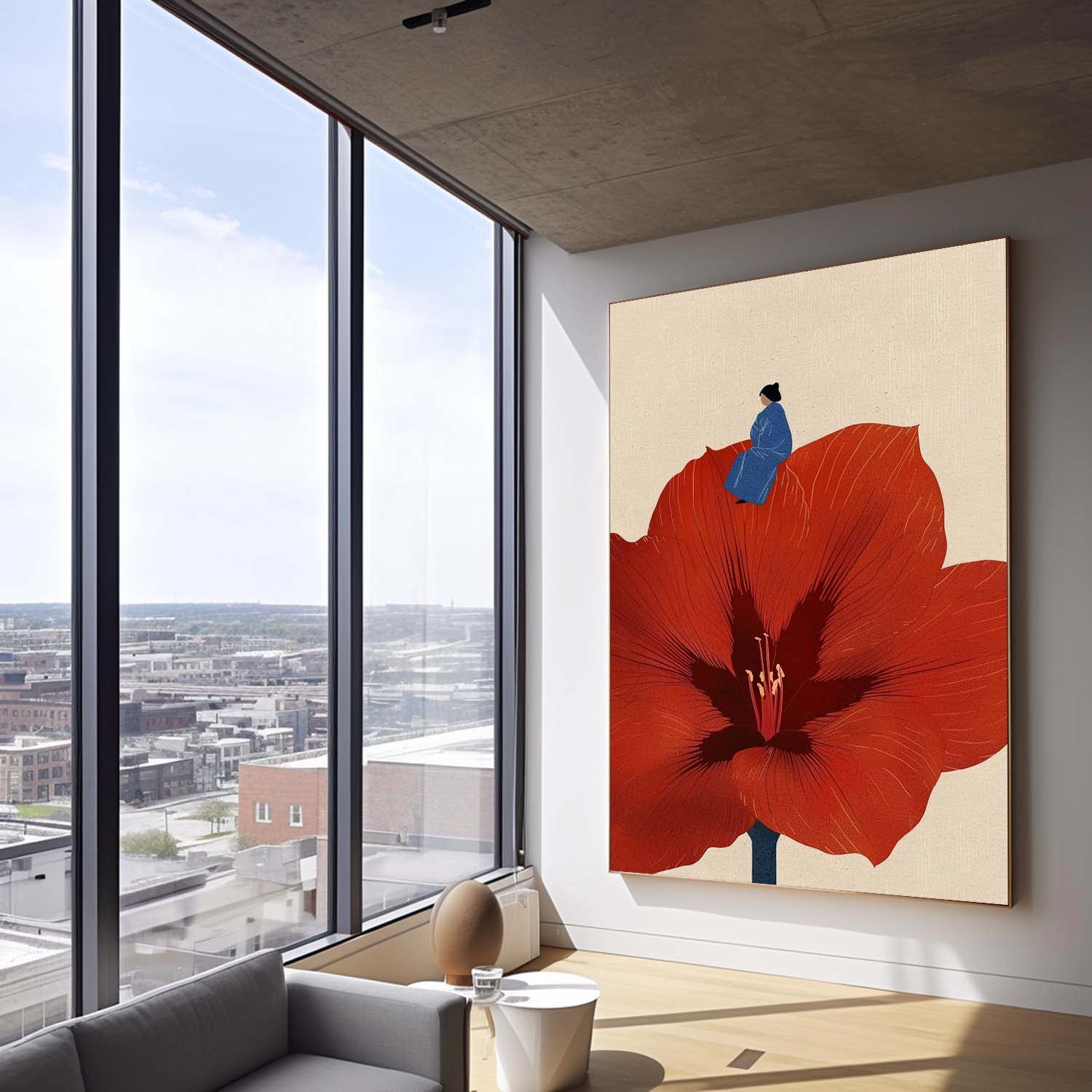 Illustration style Abstract Artwork Large Figure Painting Original Girl On Flowers Wall Art Home Decor