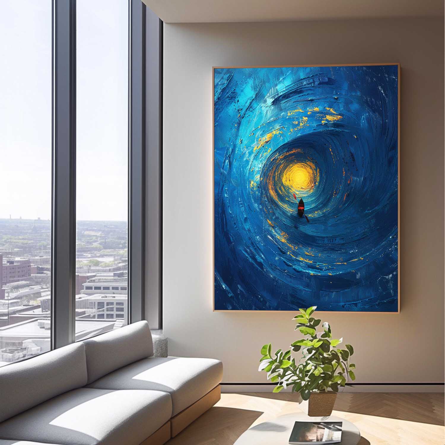 Large Vortex Wall Art Blue Original Abstract Beach Oil Painting On Canvas Texture Artwork Home Decor
