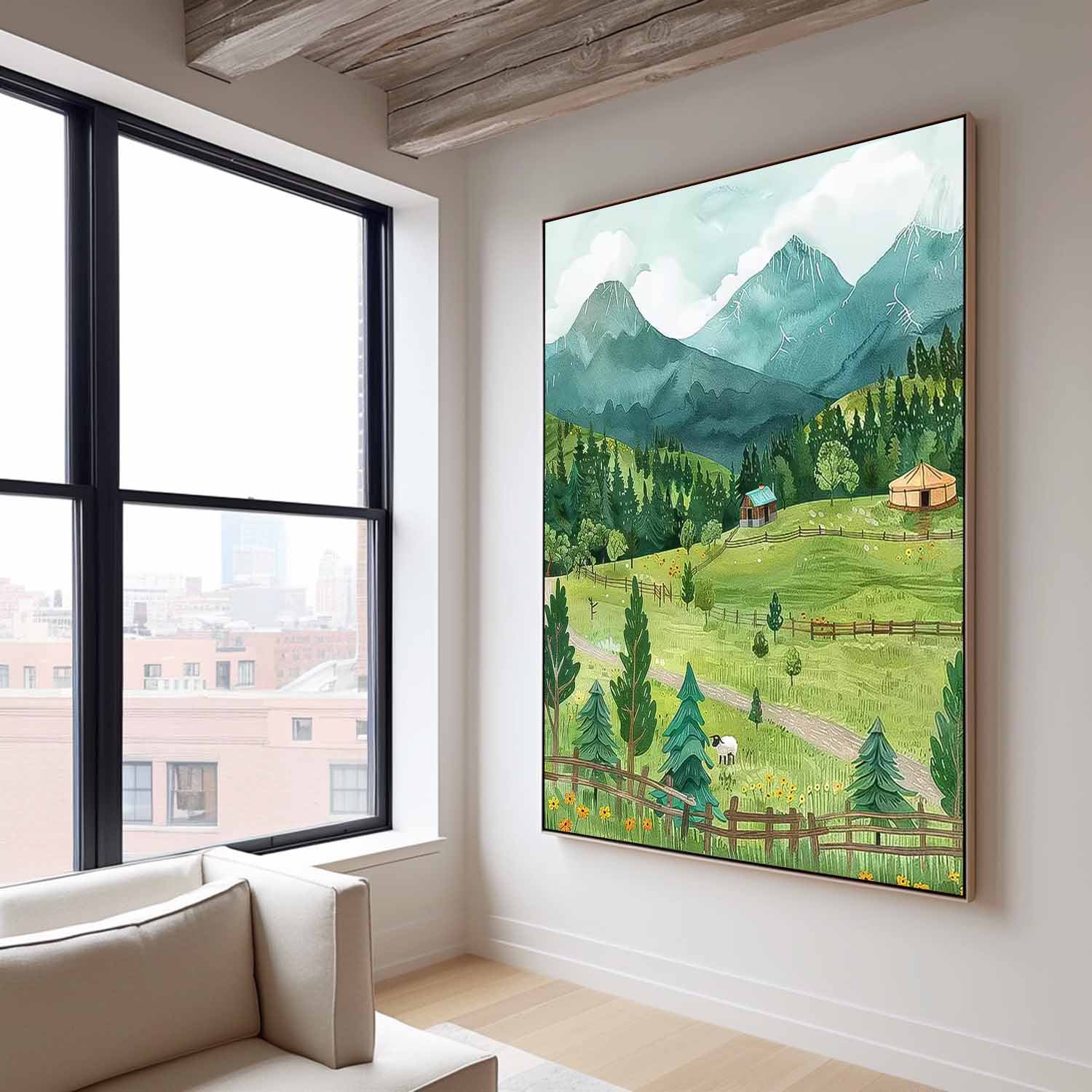 Abstract Modern Prairie Wall Art Sheep Acrylic Painting Large Landscape Oil Painting On Canvas Home Decor