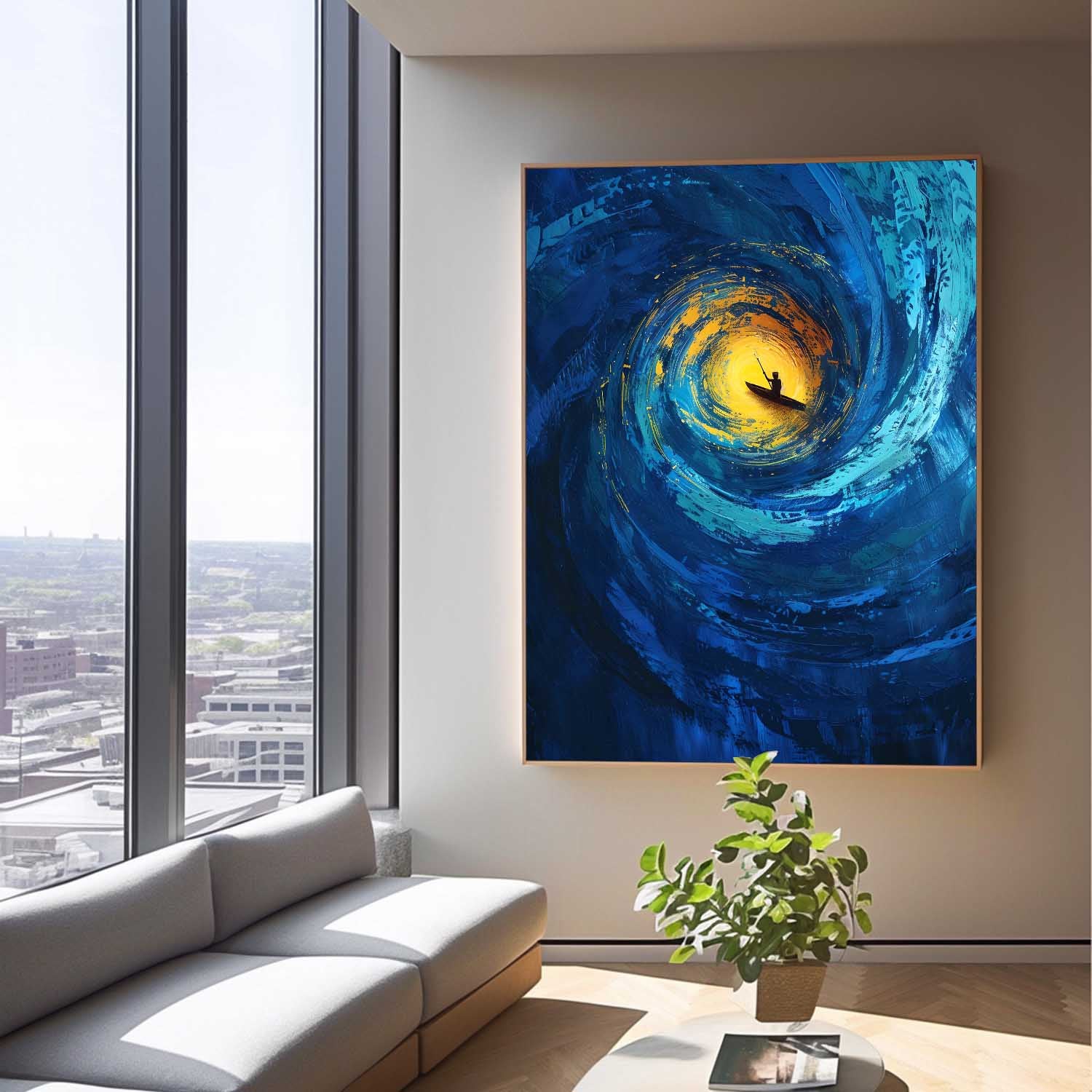 Blue Original Abstract Beach Oil Painting On Canvas Large Vortex Wall Art Texture Artwork Home Decor