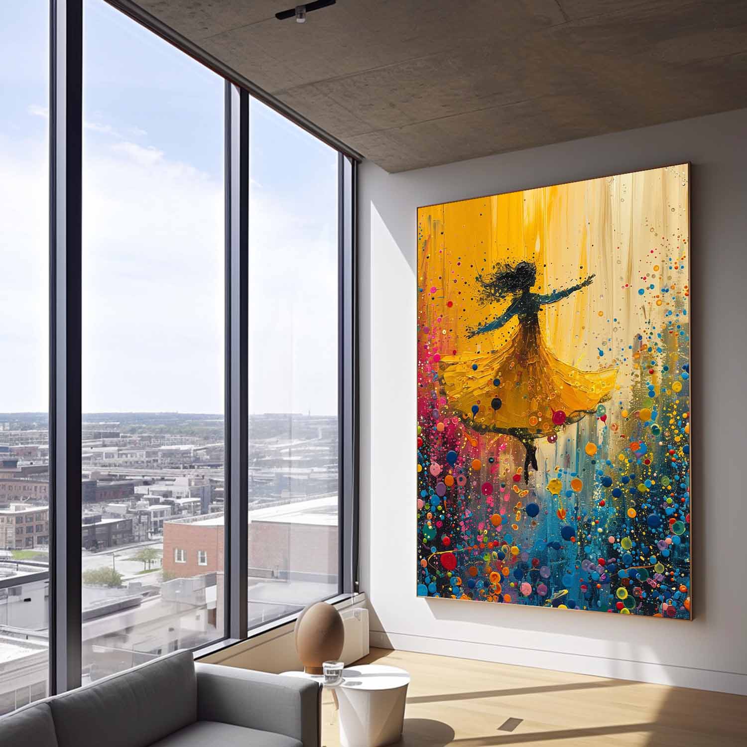 Gorgeous Original Modern Ballet Girl Wall Art Colorful Artwork Big Multicolor Girl Daning Painting Framed