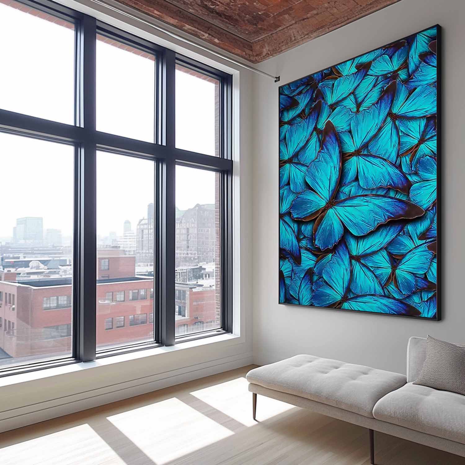 Bright Oil Painting Modern Texture Oil Painting Impressionist Blue Butterfly Wall Art Original Artwork Decor