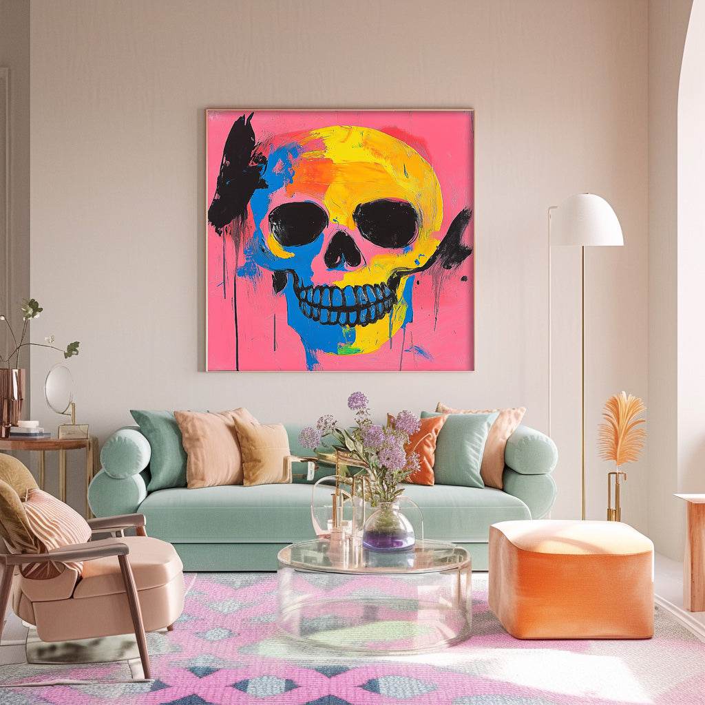 Original Skeleton Painting Canvas  Square Abstract people's Wall Art Large Square Artwork Home Decor