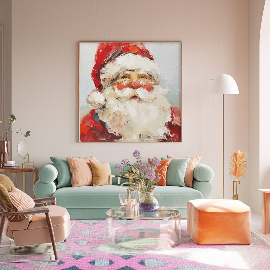 Vintage Santa Claus Painting Christmas Wall Art Rustic Classic Santa Xmas Holiday Decor Winter Santa