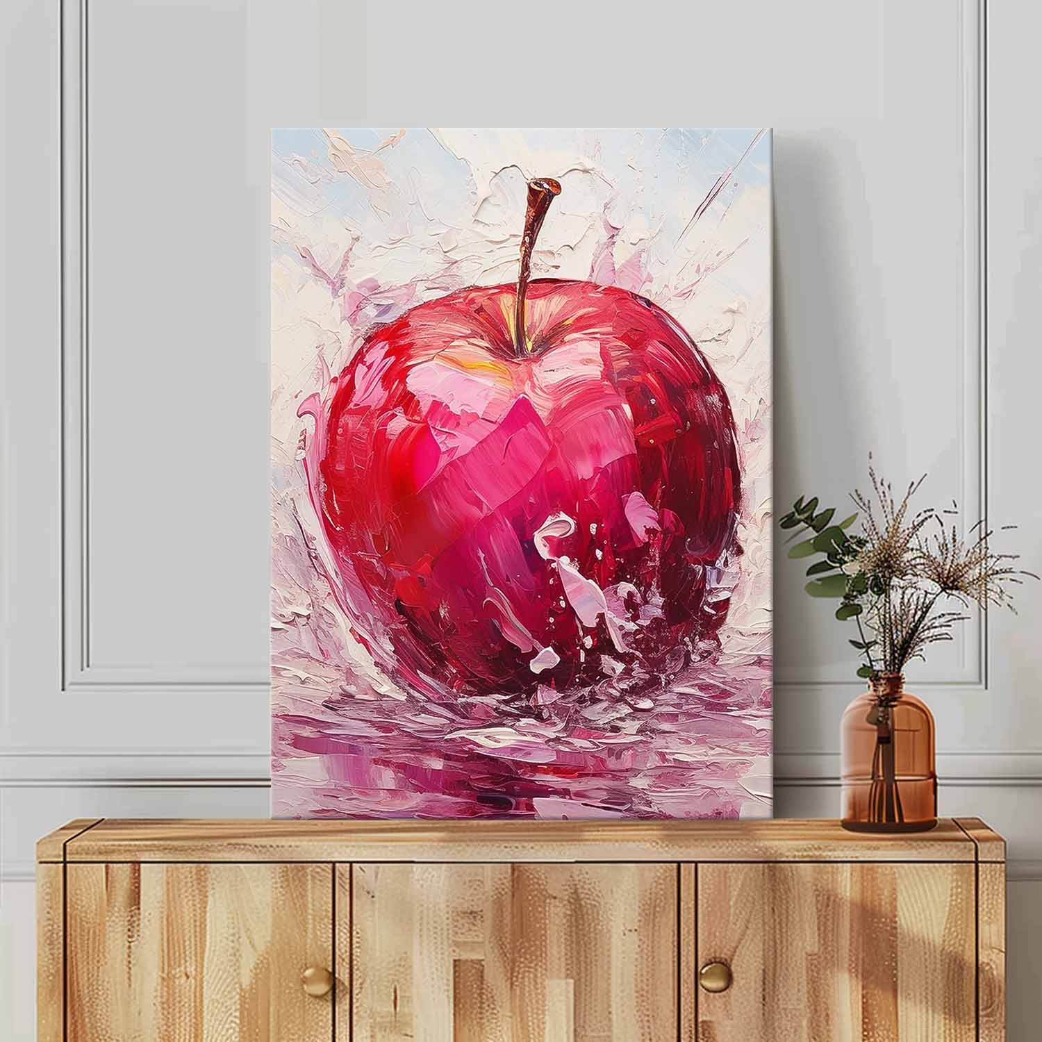 Abstract Still Life Painting On Canvas Large Apple Original Artwork Color Fruit Acrylic Painting Gift