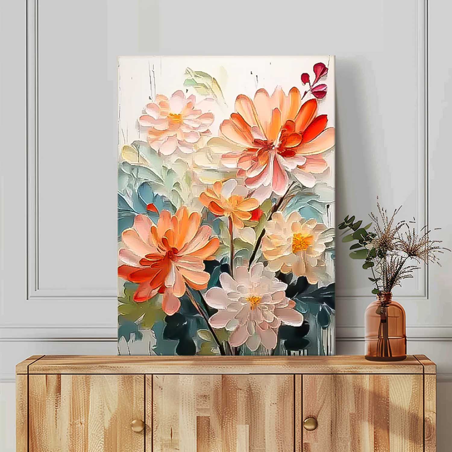 Big Original Texture Beautiful Flowers Artwork Framed Abstract Lovely Flower Oil Painting On Canvas Home Decor