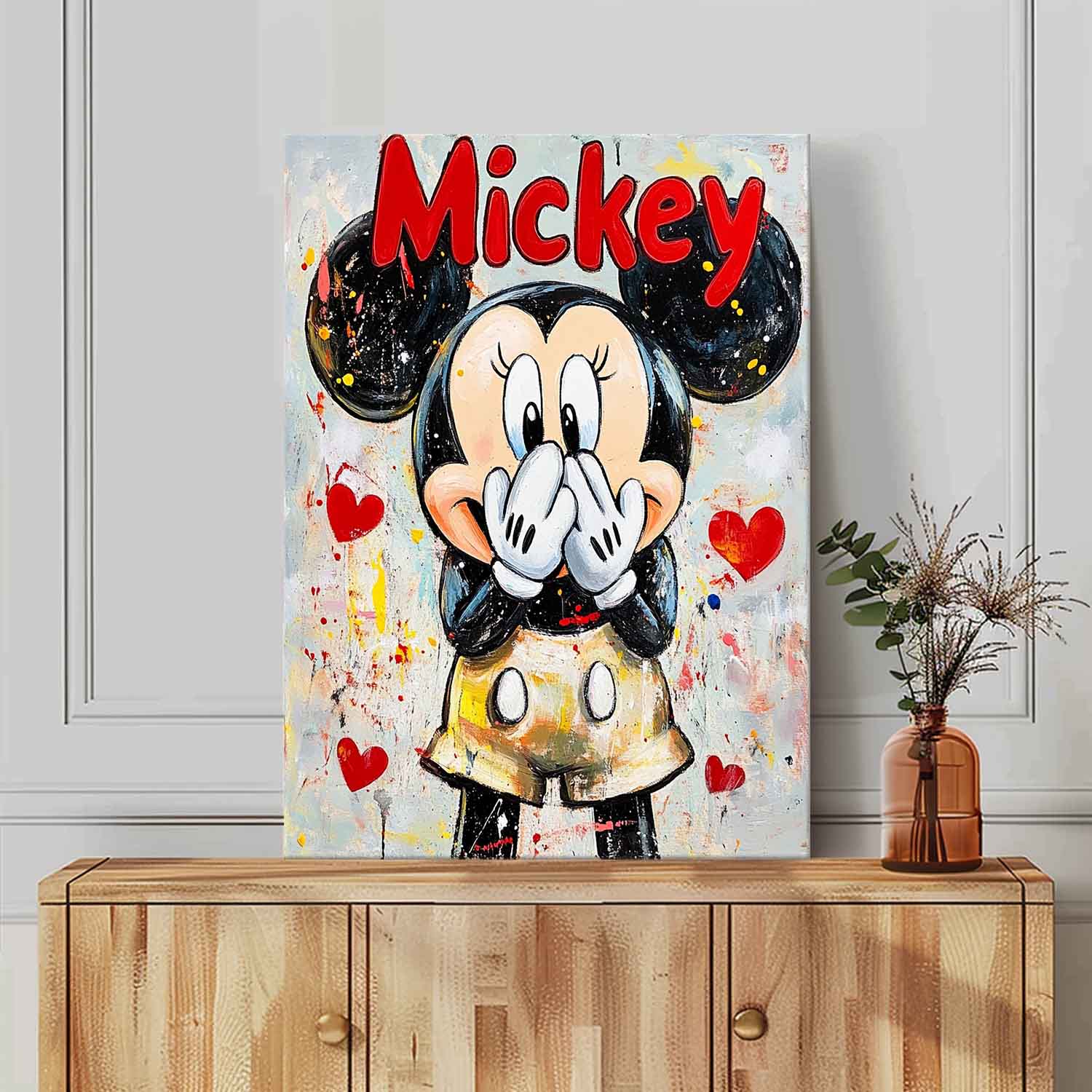 Colorful Cute Cartoon Characters Abstract Artwork Original Mickey Wall Art Large Figure Painting Gift