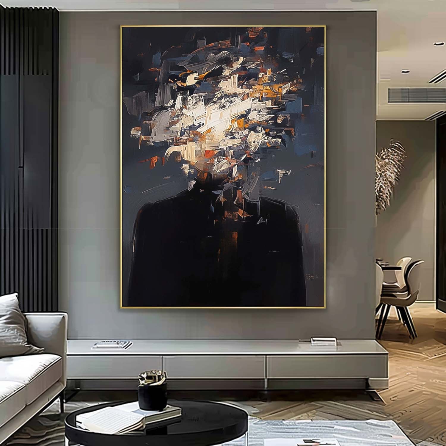 Abstract Faceless Artwork Farge Portrait Painting Original Cool Man Wall Art Black Series For Living Room